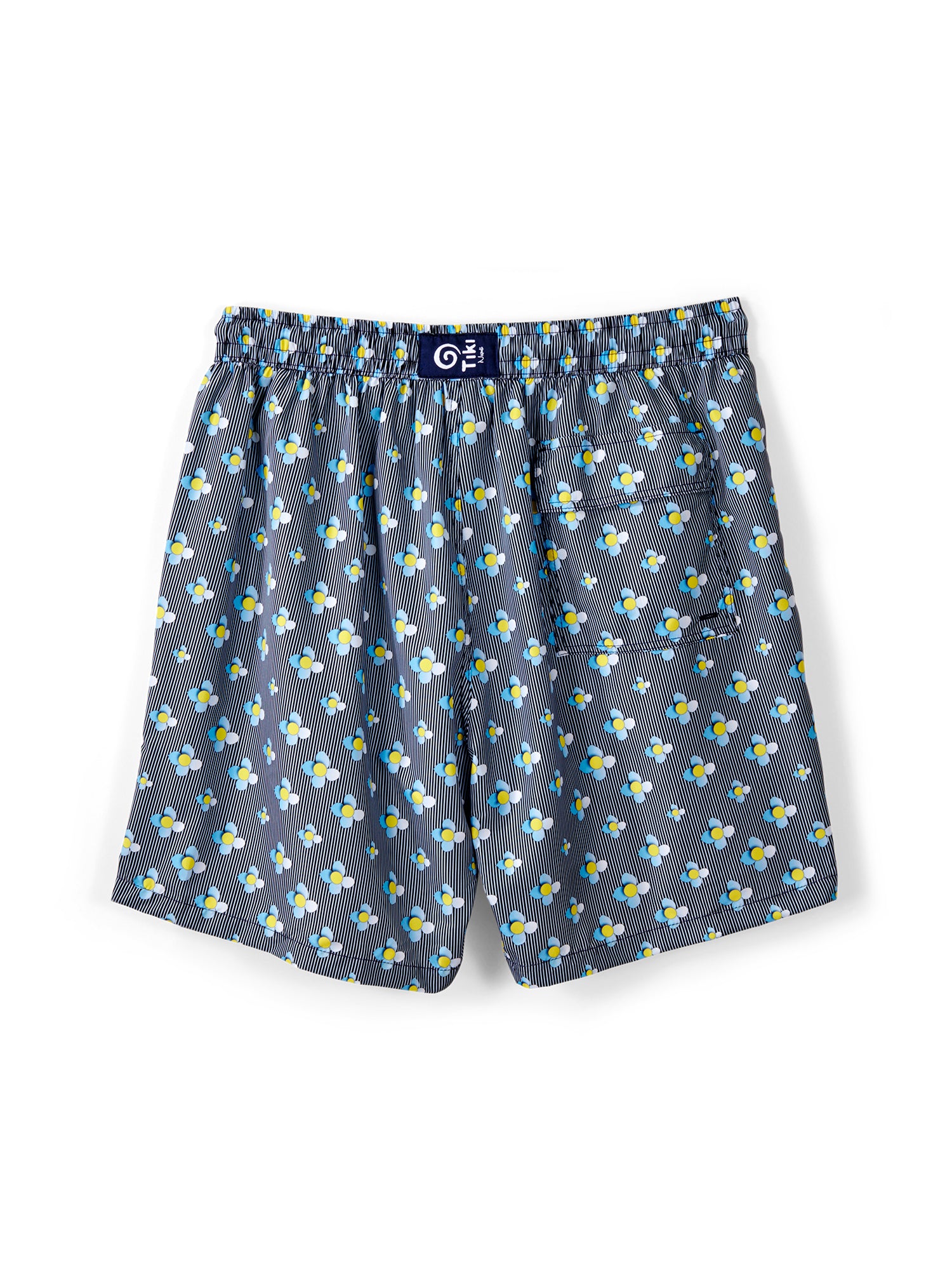 Stripe Flower Ibiza Swim Shorts for Men - Quick Dry Beach Swim Trunks with Pockets - Perfect for Swimming, Surfing, and Summer Vacations