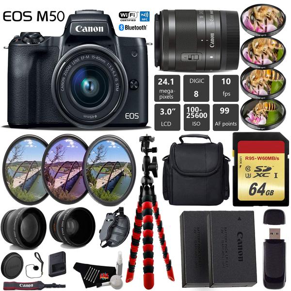 Canon EOS M50 Mirrorless Digital Camera with 15-45mm Lens & Telephoto Bundle (Black) - Perfect for Vlogging, Travel Photography and YouTube Content Creation