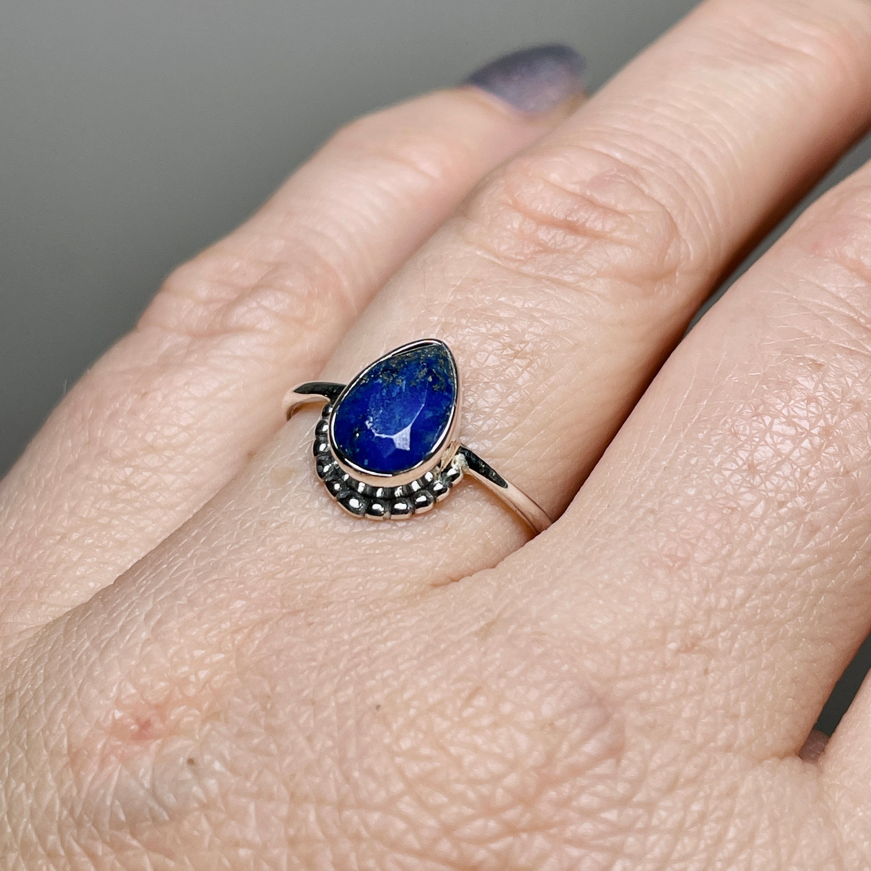 Lapis Lazuli Teardrop Sterling Silver Band Ring - 925 Silver Gemstone Jewelry for Women - Elegant Dainty Ring for Everyday Wear, Gift Giving & Special Occasions