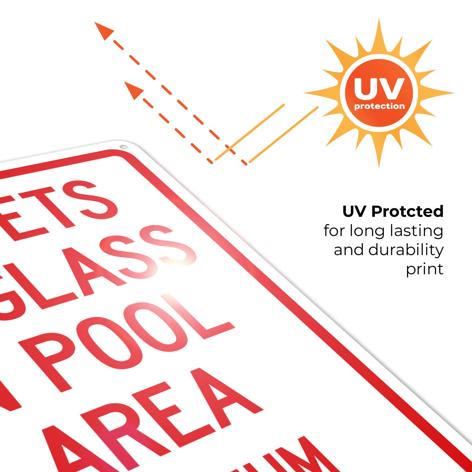 No Pets or Glass Allowed in Pool Area Sign - 10x14 Inches Rust-Free .040 Aluminum - Fade Resistant Indoor/Outdoor Pool Safety Sign - Made in USA - Perfect for Public Pools, Hotels & Backyard Swimming Areas