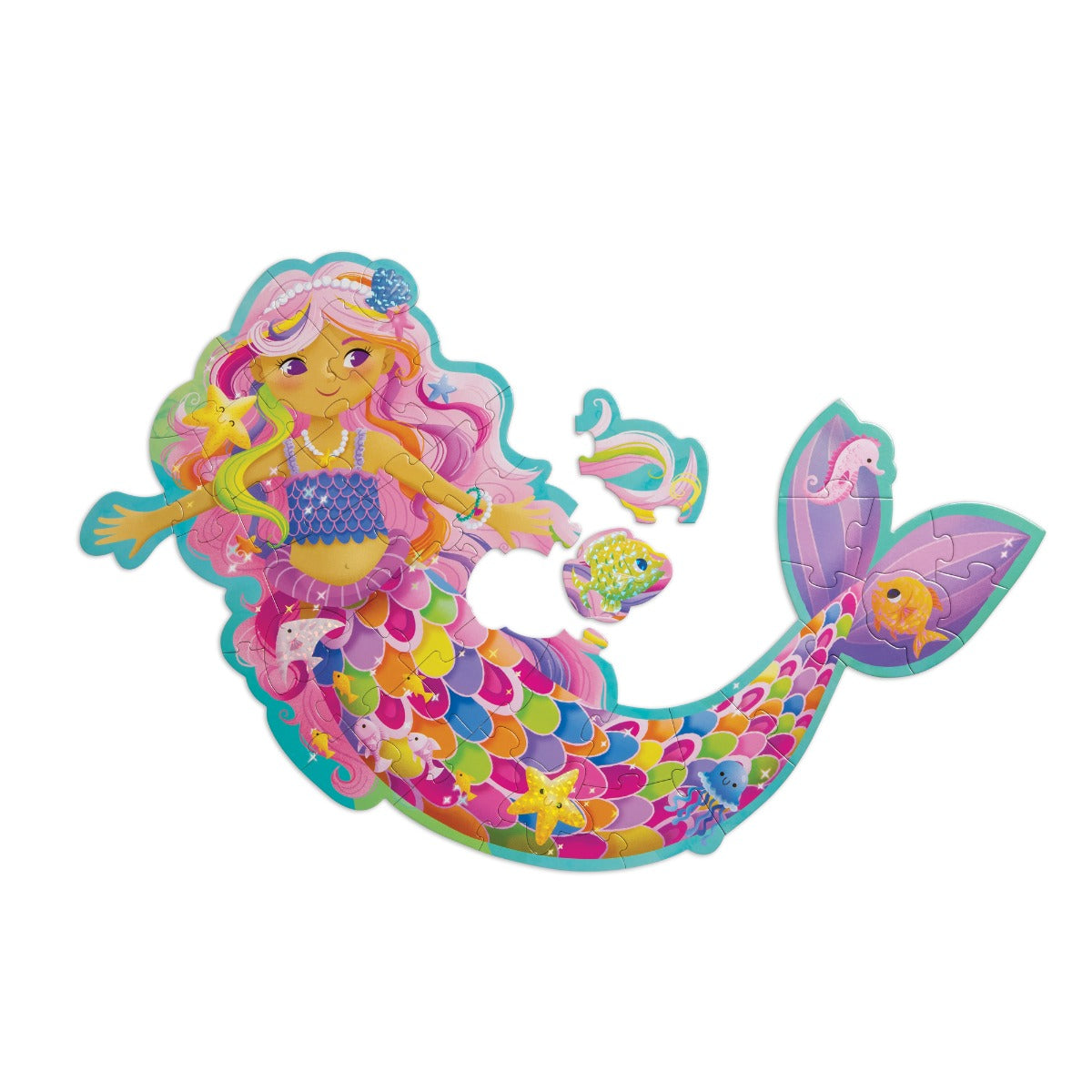Peaceable Kingdom Shimmery Magical Mermaid Floor Puzzle for Kids - 48 Piece Large Jigsaw Puzzle with Glitter Details, Perfect for Birthday Gifts & Ocean-Themed Room Decor