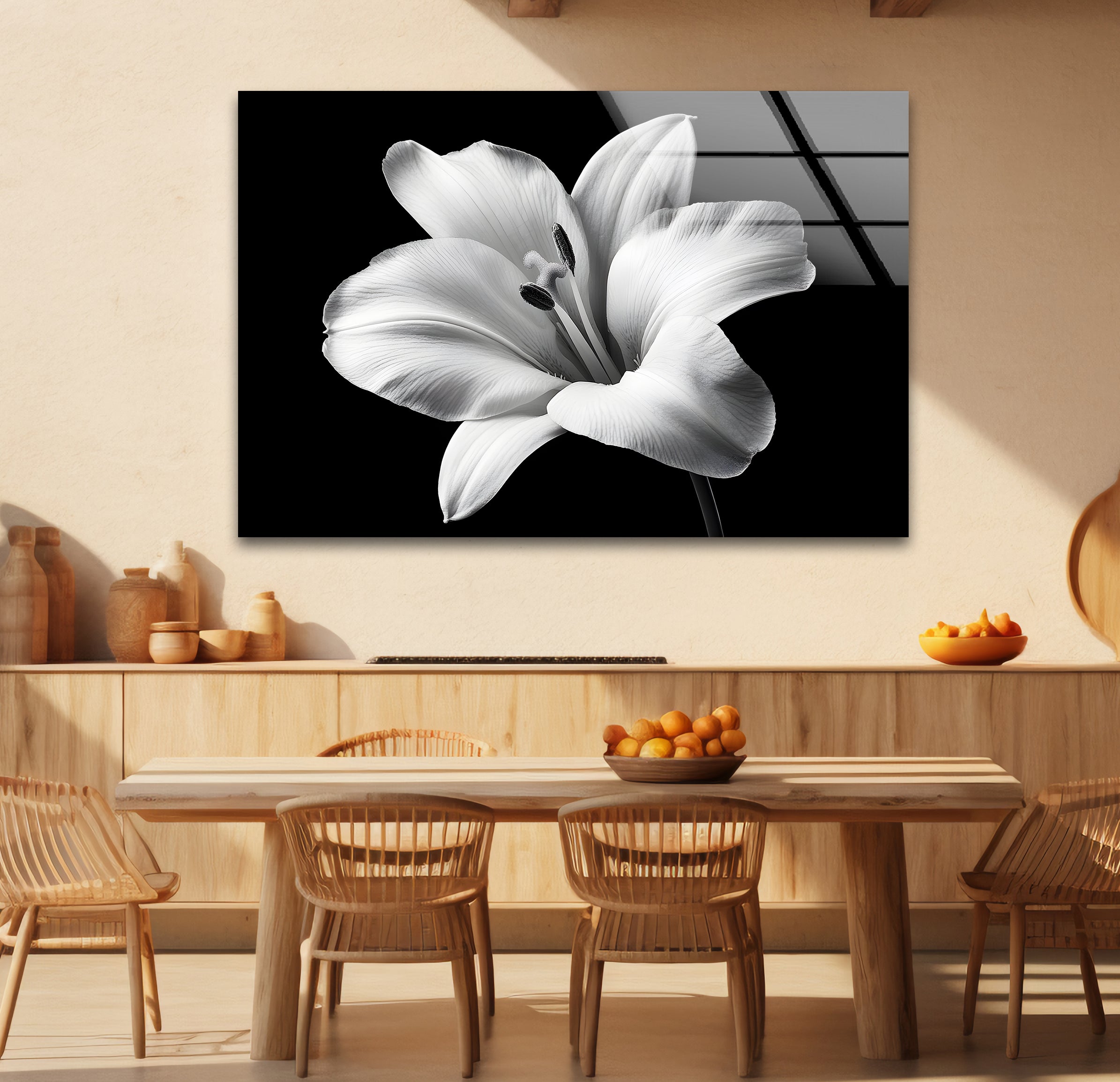 Elegant Black and White Lily Flower Glass Wall Art - Modern Home Decor for Living Room, Bedroom & Office - Perfect Gift for Housewarming, Wedding & Anniversary