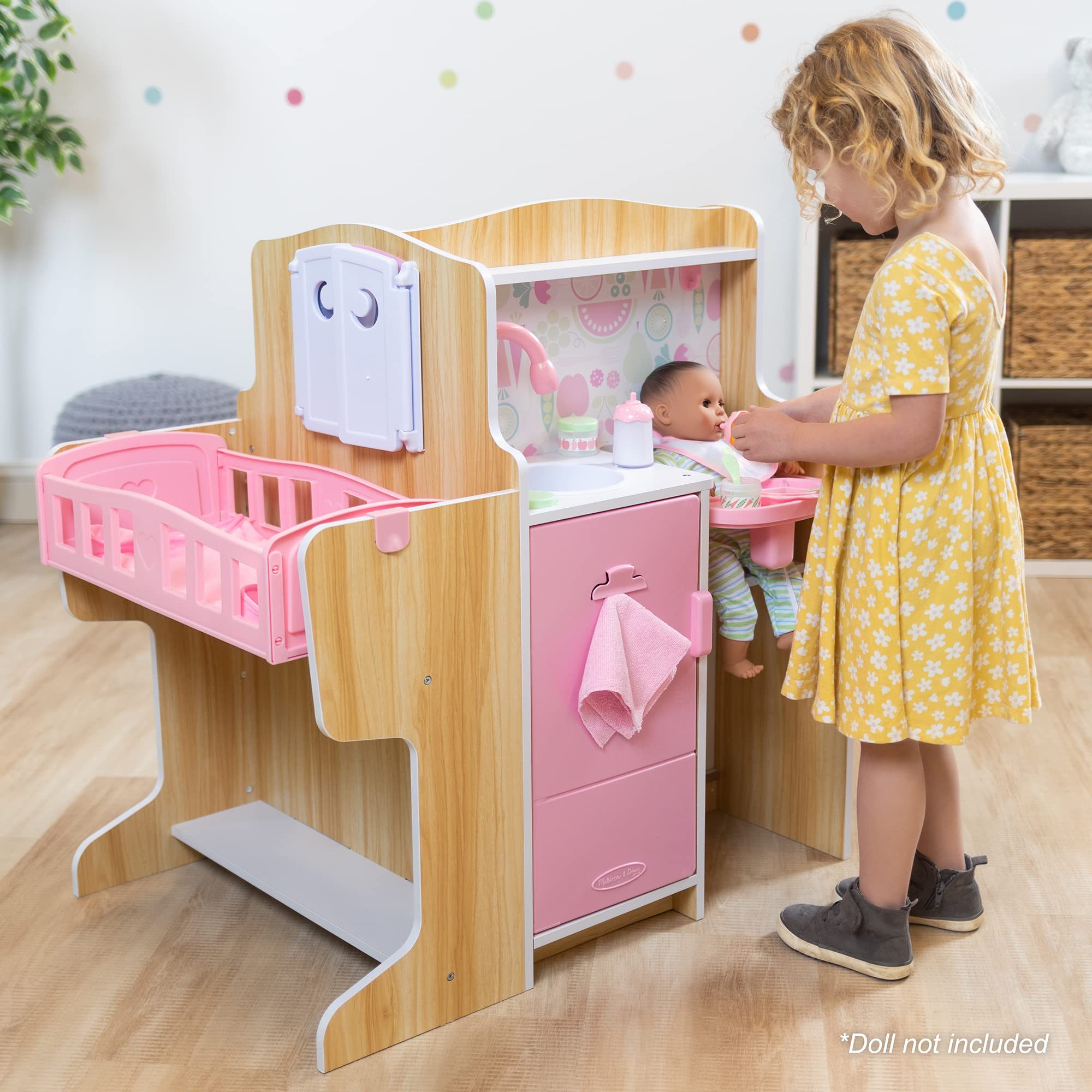Melissa & Doug Wooden Baby Care Center Playset with Accessories - Pretend Play Toy for Toddlers & Kids - Perfect for Role Play, Learning & Nursery Decor