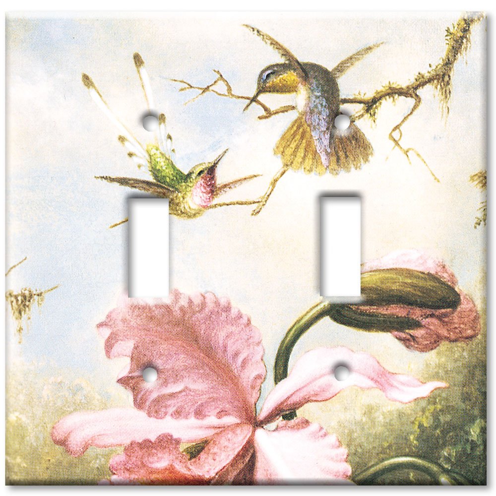 Artistic Switch Plate Cover - Heade Orchids & Hummingbirds Design for Double Toggle Light Switch - Perfect for Living Room, Bedroom & Home Decor