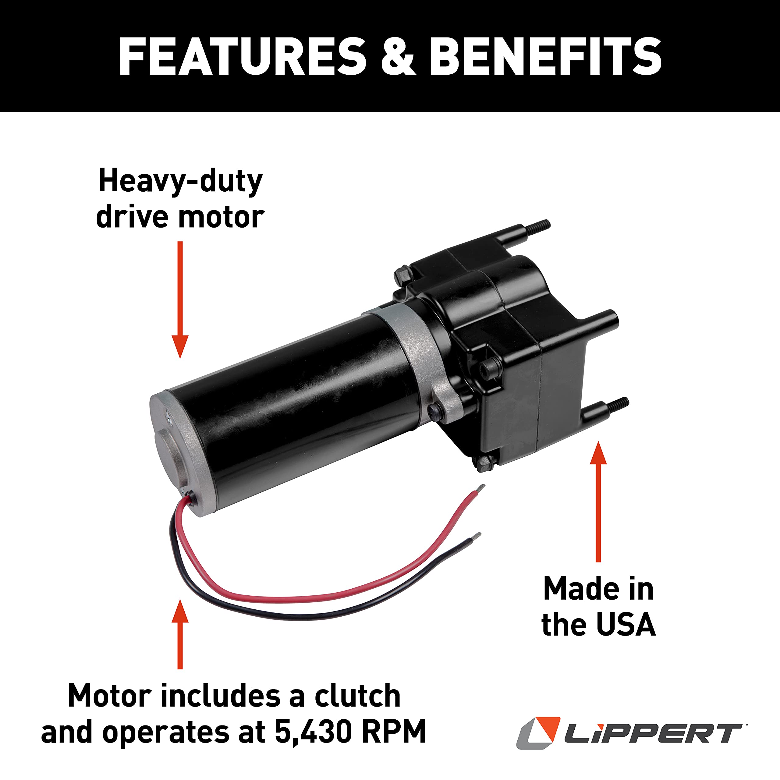 Lippert Ground Control 2.0 Replacement RV Electric Automatic Leveling System Heavy-Duty Drive Motor with Clutch, 5,430 RPM - 241795 | Compatible with Most RV Models | Perfect for Camping, Travel Trailers & Motorhomes