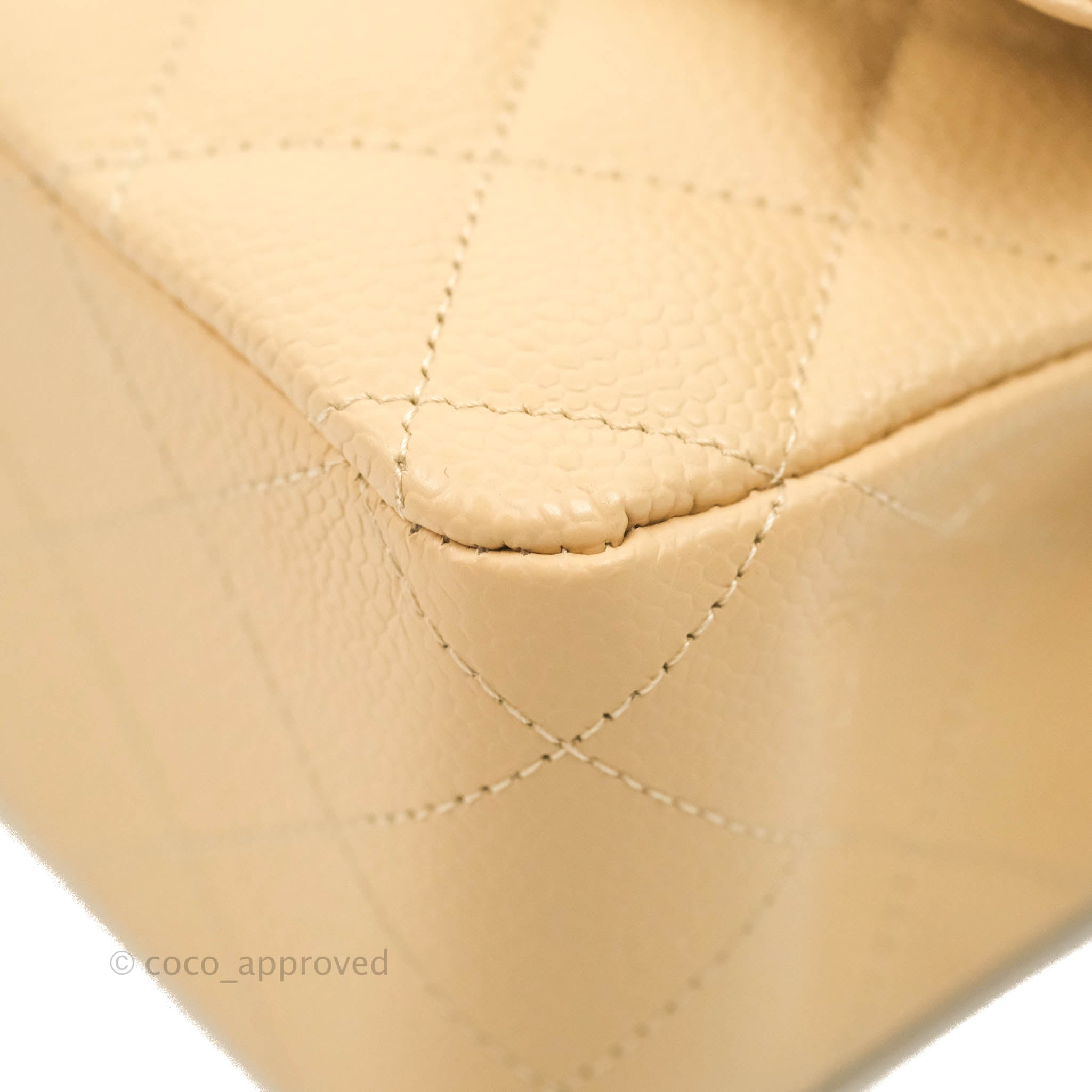 Chanel Classic M/L Medium Flap Bag Quilted Beige Caviar Leather with Gold Hardware - Luxury Handbag for Women, Perfect for Parties, Work & Everyday Use