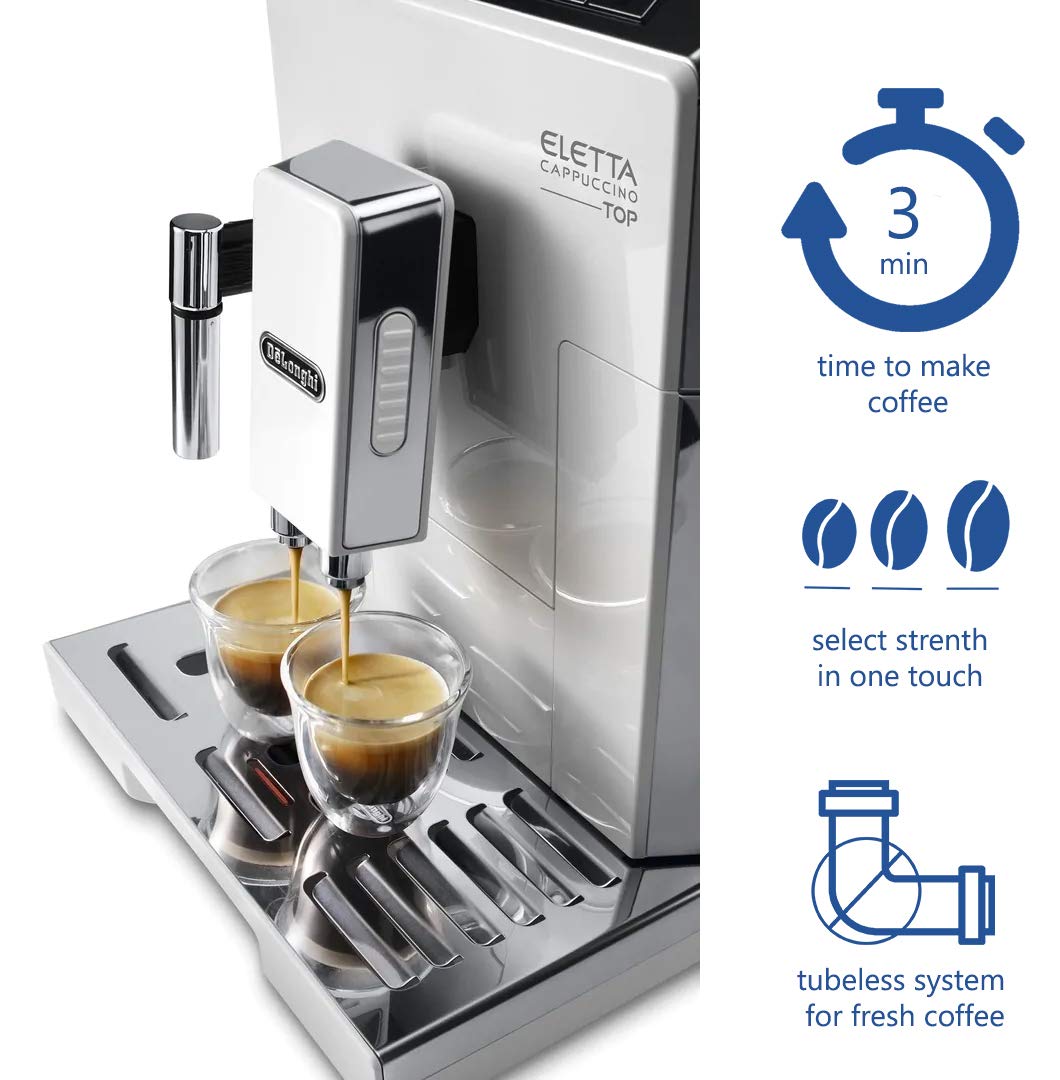 De'Longhi Eletta ECAM 45760 Super Automatic Espresso Machine with Adjustable Silent Ceramic Grinder, Double Boiler & Milk Frother - Perfect for Brewing Espresso, Cappuccino, Latte & Macchiato at Home or Office