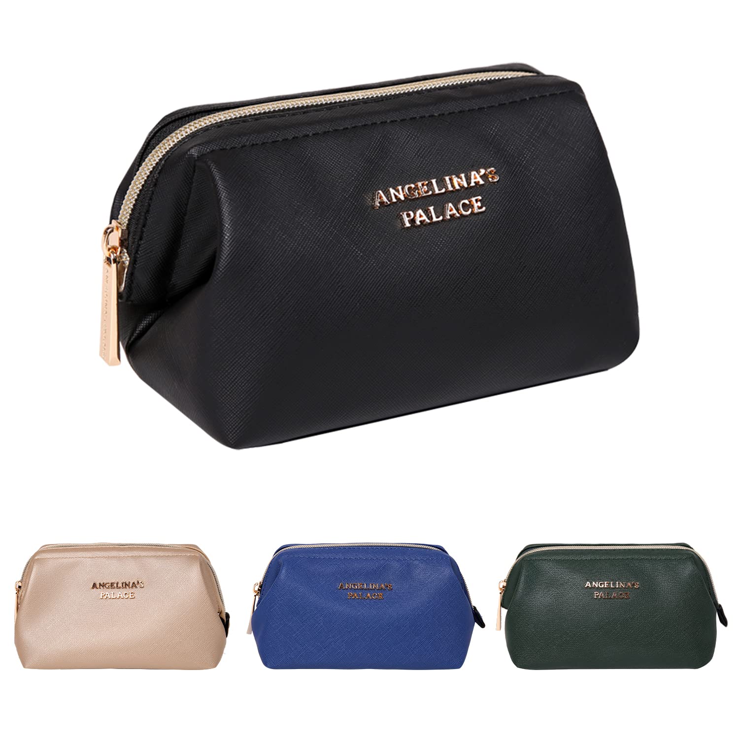 Angelina's Palace Vegan Leather Waterproof Travel Cosmetic Bag - Waterproof Toiletry Organizer & Makeup Pouch for Women (Black) | Perfect for Travel, Gym, and Daily Essentials Storage