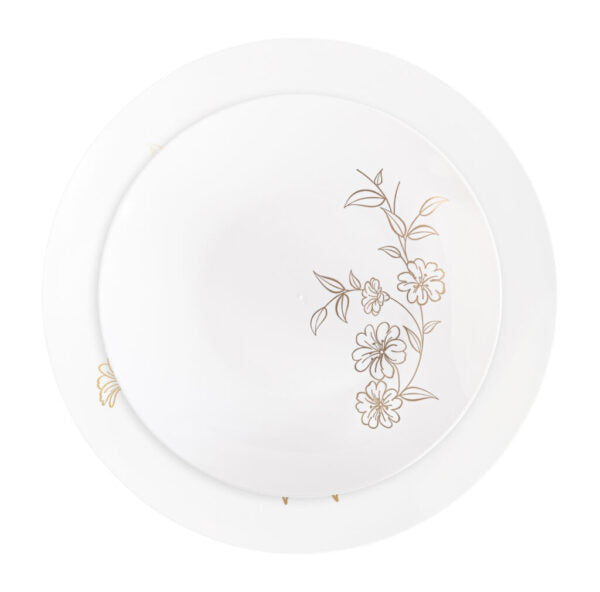 32-Pack White and Gold Round Plastic Dinnerware Set for 16 Guests - Elegant Disposable Plates, Forks, Knives & Spoons - Perfect for Weddings, Parties, and Outdoor Events
