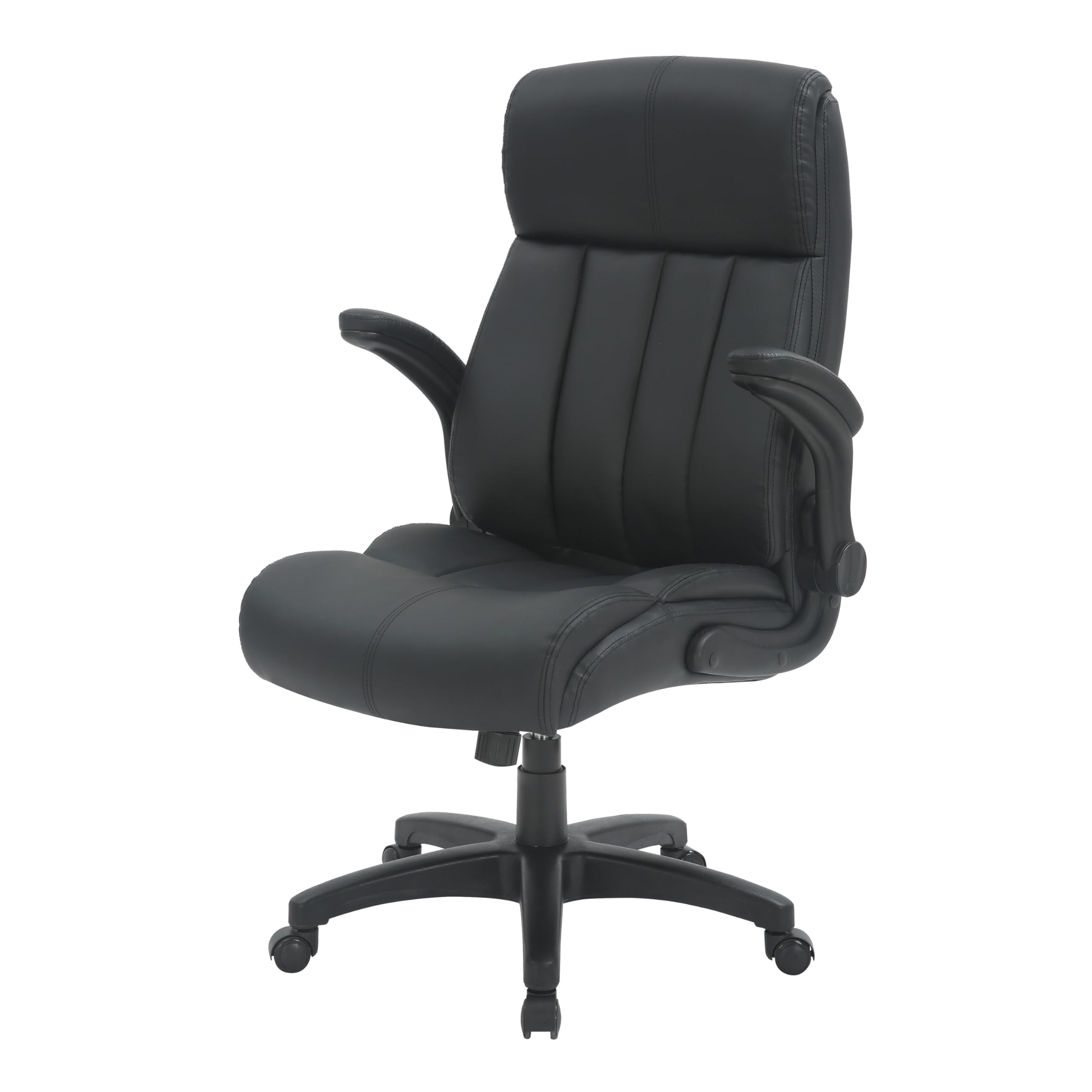 Premium Executive Leather Office Chair with Padded Flip-Up Armrests, Height Adjustable & Tilt Control - Ergonomic PU Desk Chair in Black for Home Office, Conference Room or Executive Suite