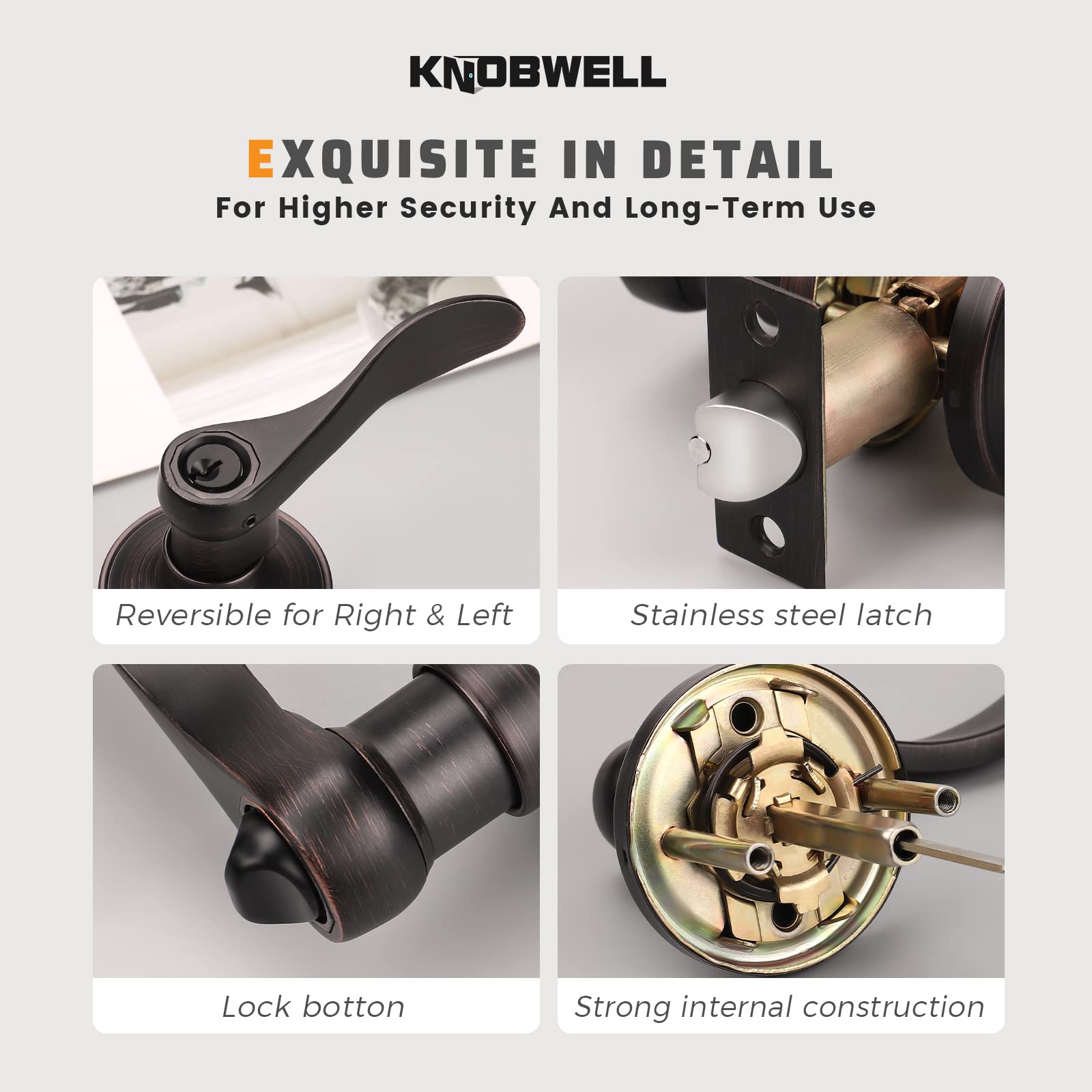 KNOBWELL 1 Pack Oil Rubbed Bronze Front Door Handle Set - Exterior Keyed Entry Door Lever with Left/Right Handed Design - Perfect for Home, Office & Commercial Entrance Security