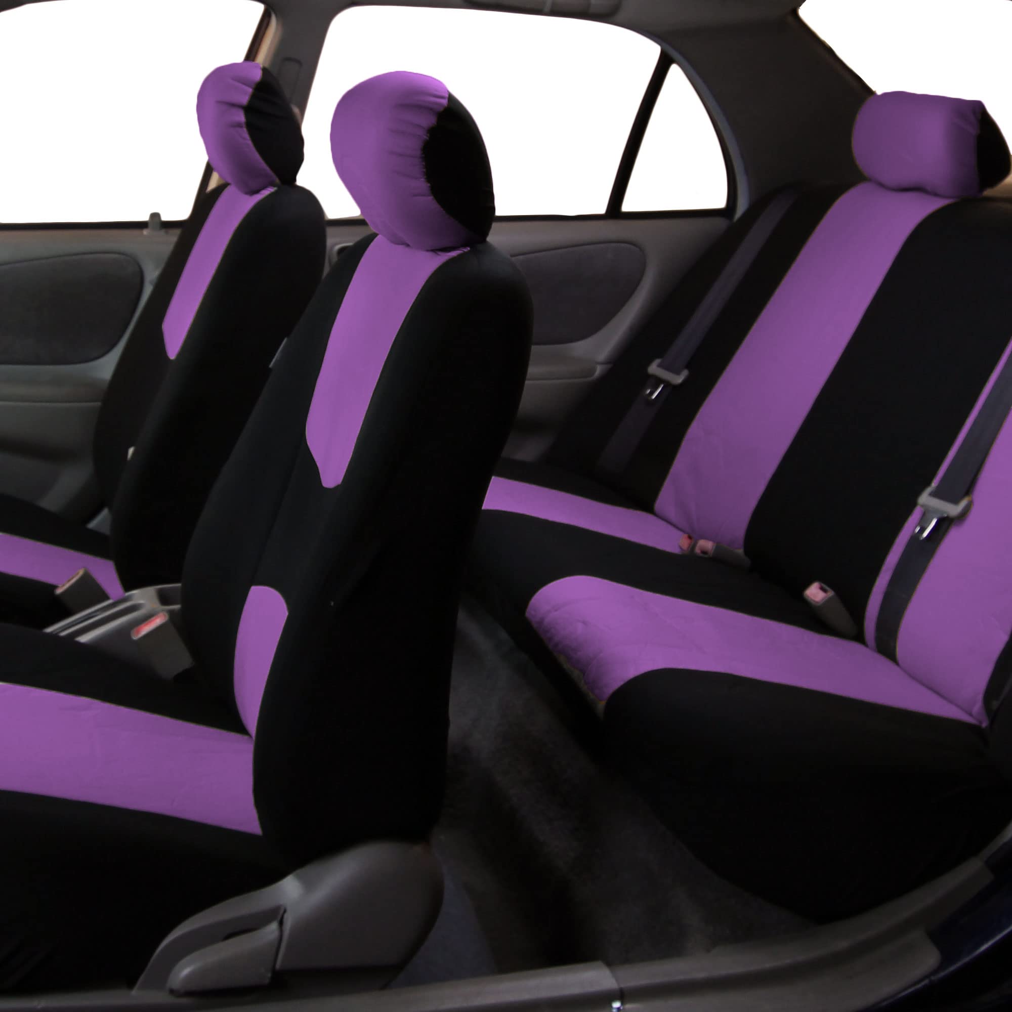 FH Group Universal Car Seat Covers Full Set - Breathable Cloth Seat Protectors for SUV, Sedan & Van | Front Low Back & Solid Back Design | Machine Washable Purple Auto Accessories | Perfect for Daily Commute, Road Trips & Family Travel
