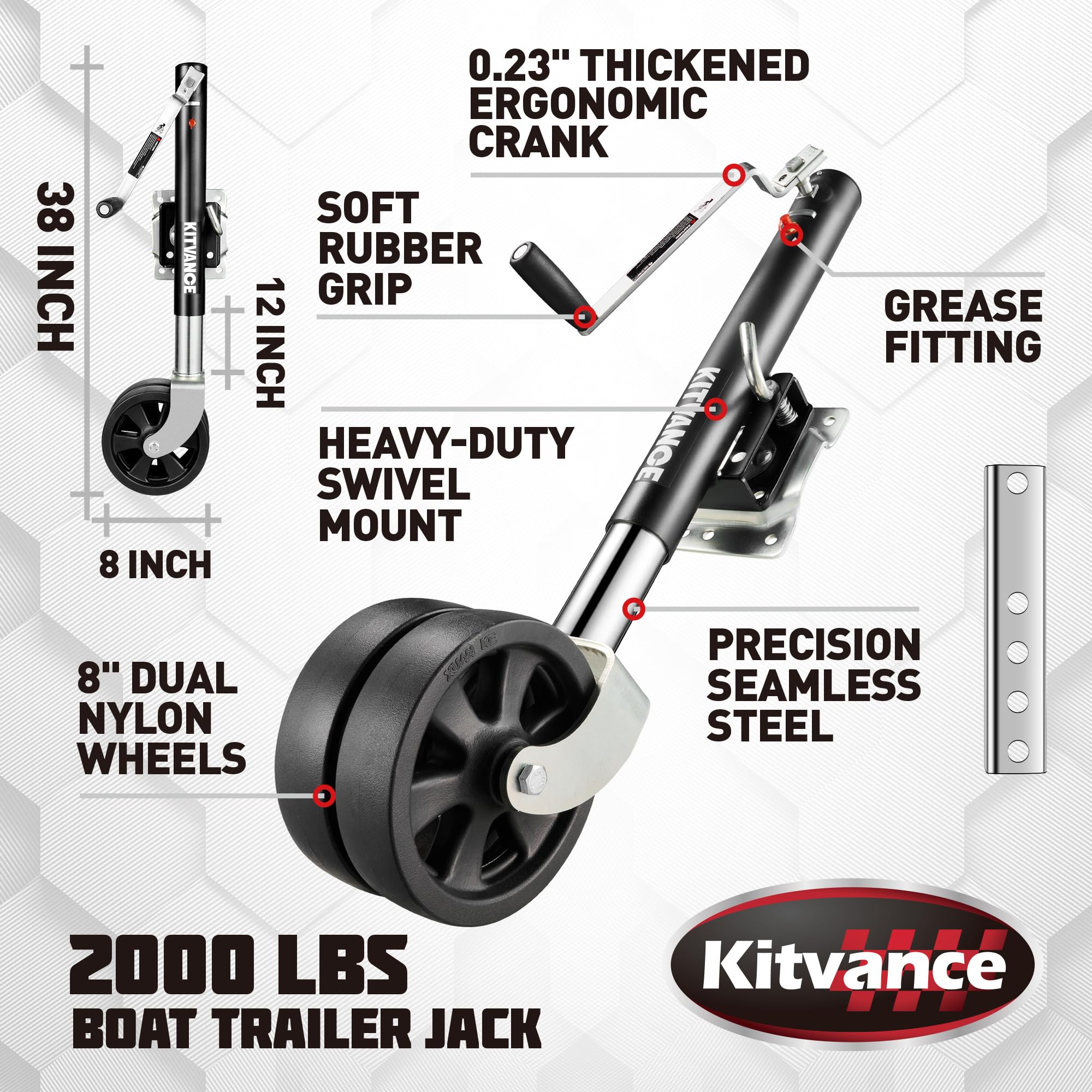 Heavy Duty 2000 lbs Capacity Boat Trailer Jack with 8