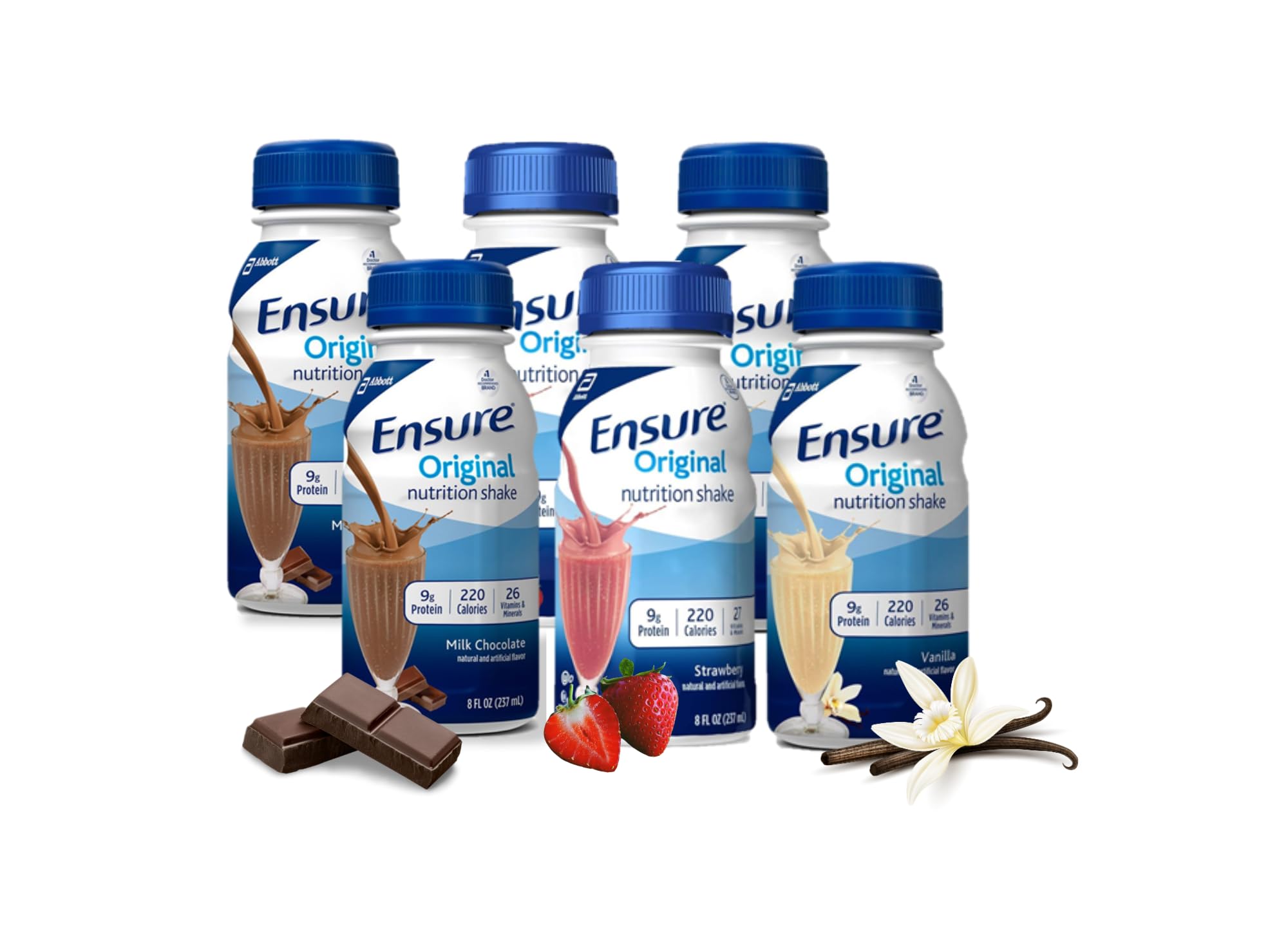 Ensure Original Nutrition Shakes Variety Pack - Milk Chocolate, Vanilla & Strawberry Flavors | 6 Pack (2 of Each) | Rich in Vitamins & Minerals | Perfect for Breakfast, Post-Workout Recovery & Meal Replacement