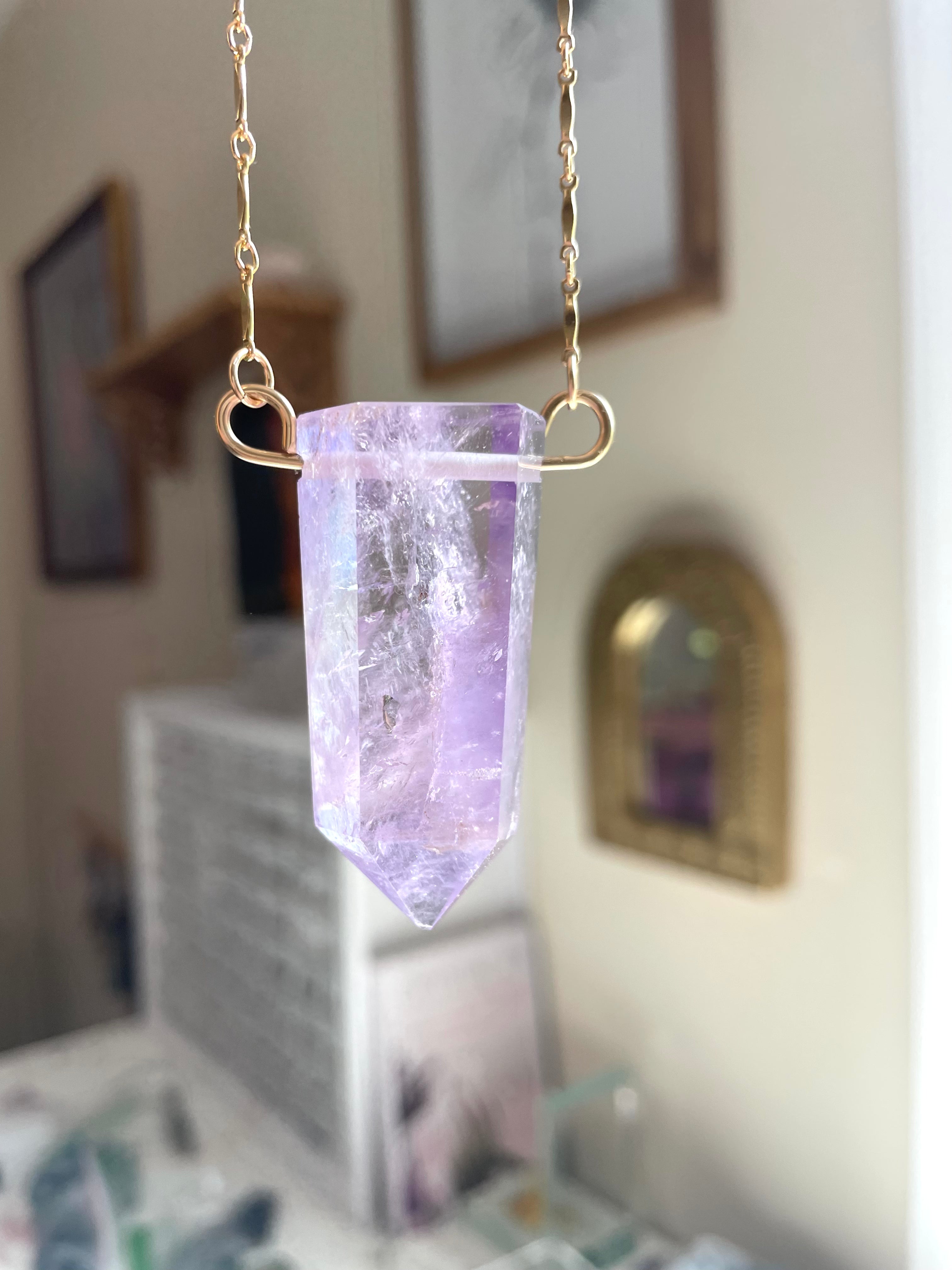 Extra Large Chunky Amethyst Crystal Tower Necklace - 14kt Gold Filled Healing Stone Jewelry for Meditation, Yoga & Spiritual Gifts