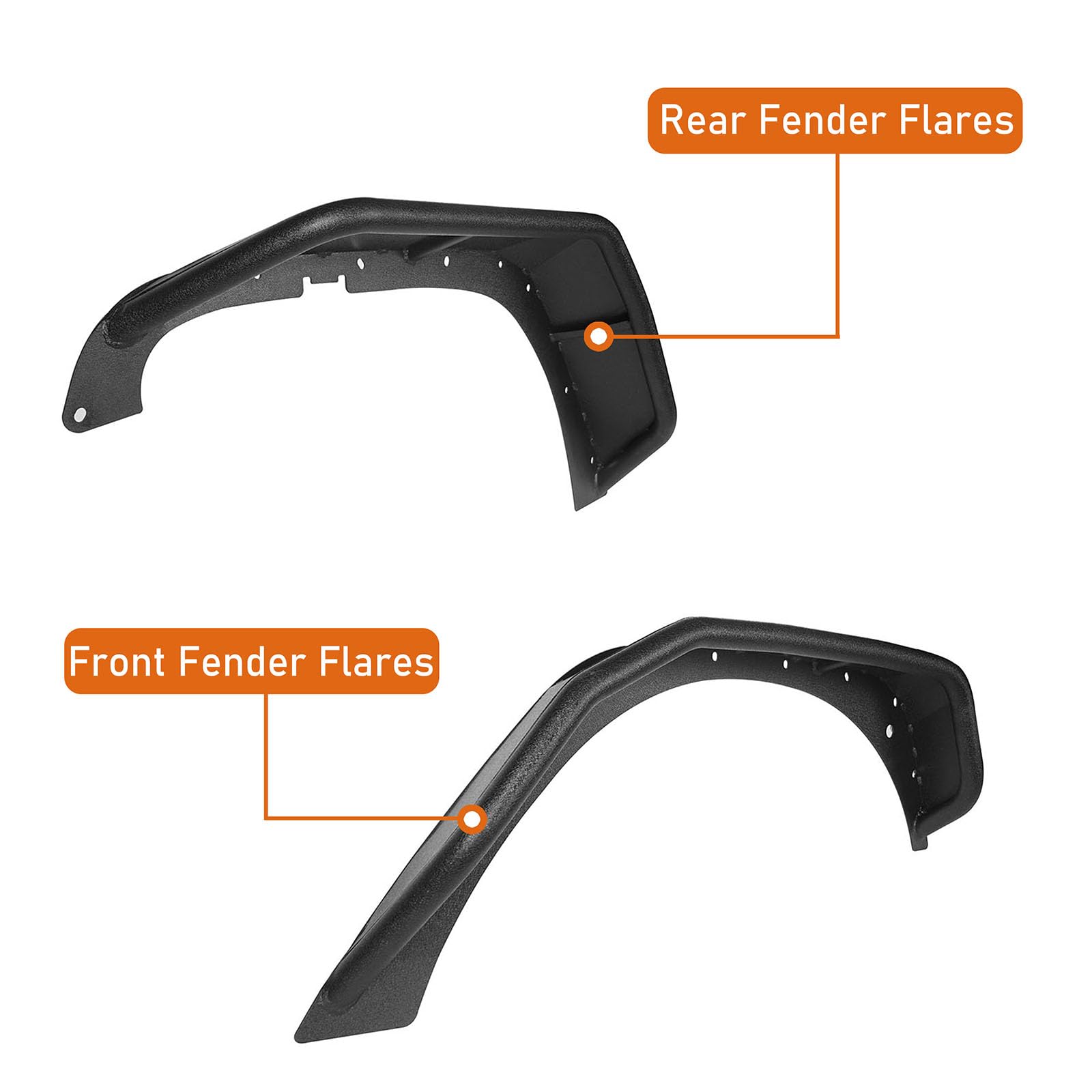 Jeep Wrangler JK & Unlimited 2007-2018 Tubular Fender Flares Front & Rear Set - Heavy Duty Wheel Armor Mud Guards for Off-Road Protection | Perfect for Rock Crawling, Trail Riding & Mud Adventures