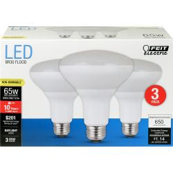 FEIT BR30 LED Light Bulbs 3-Pack - 650 Lumens, 5000K Daylight, Non-Dimmable, Energy Efficient - Perfect for Kitchens, Bathrooms & Recessed Lighting