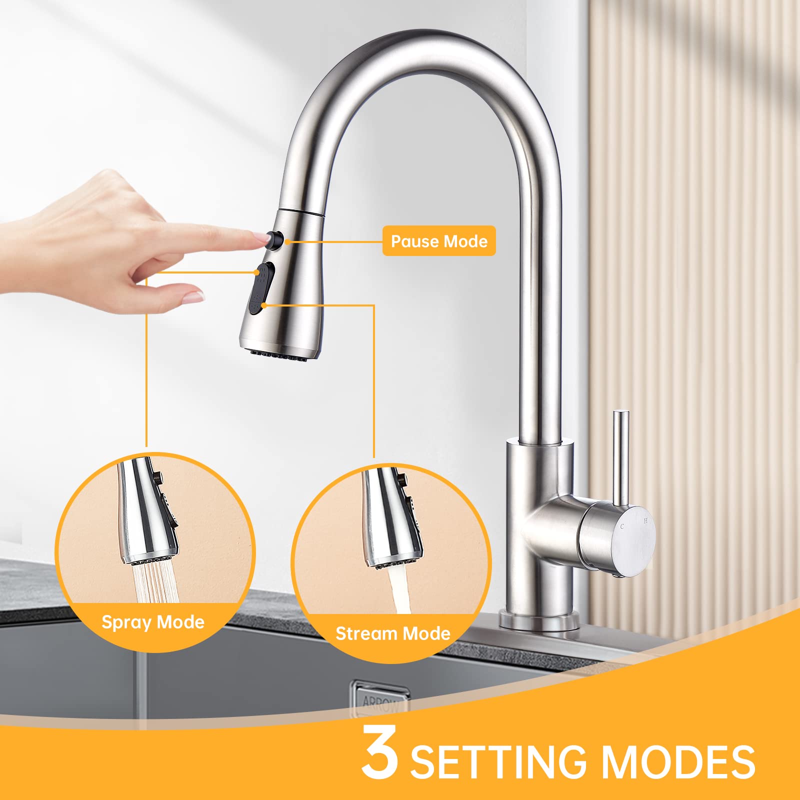 Brushed Nickel Pull Down Kitchen Faucet with High Arc Sprayer - Perfect for Modern Sinks