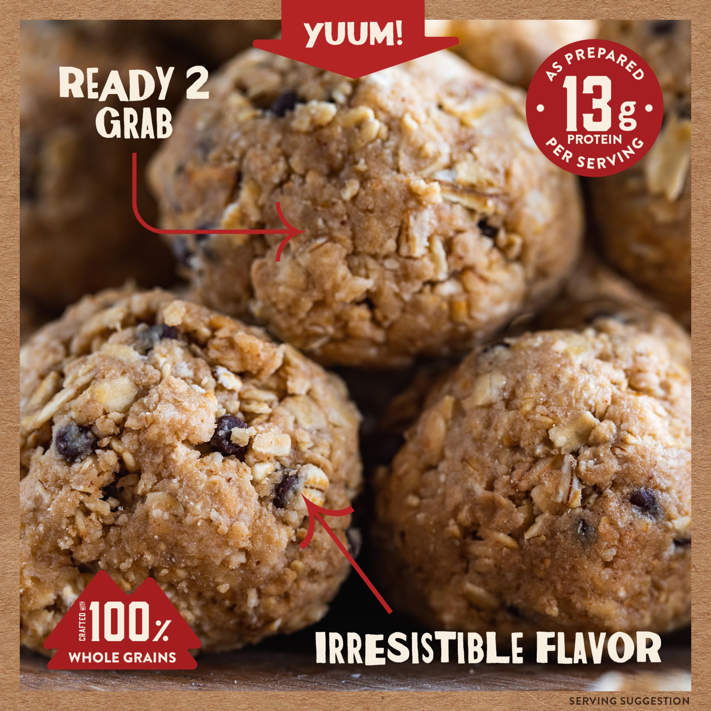 Kodiak Cakes Oatmeal Protein Ball Mix - Chocolate Chip Flavor, High Protein Snack, 100% Whole Grains, Pack of 6 | Perfect for Post-Workout Recovery, Healthy Breakfast & On-the-Go Energy Boost