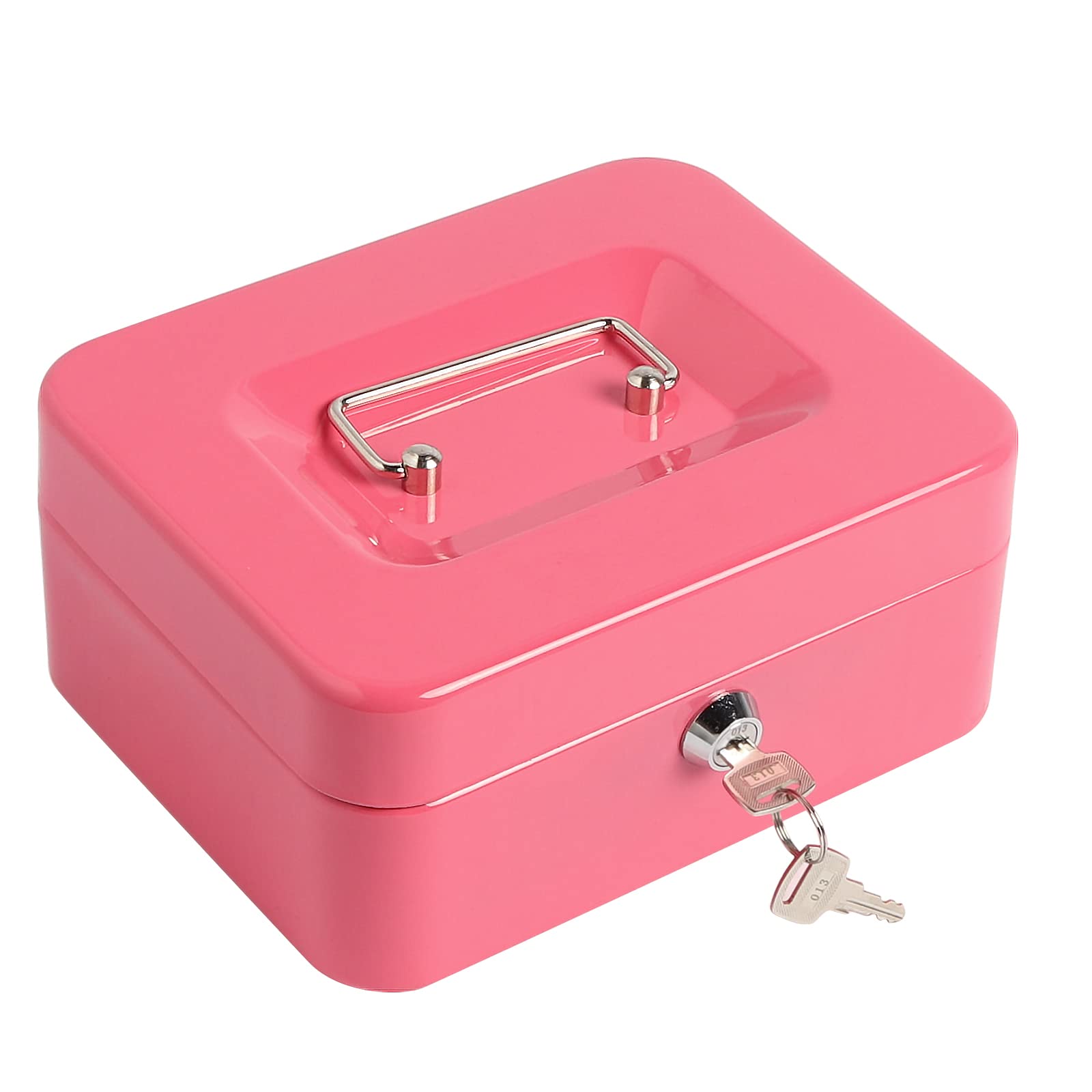 Pink Small Cash Box with Money Tray & Key Lock - 7.87
