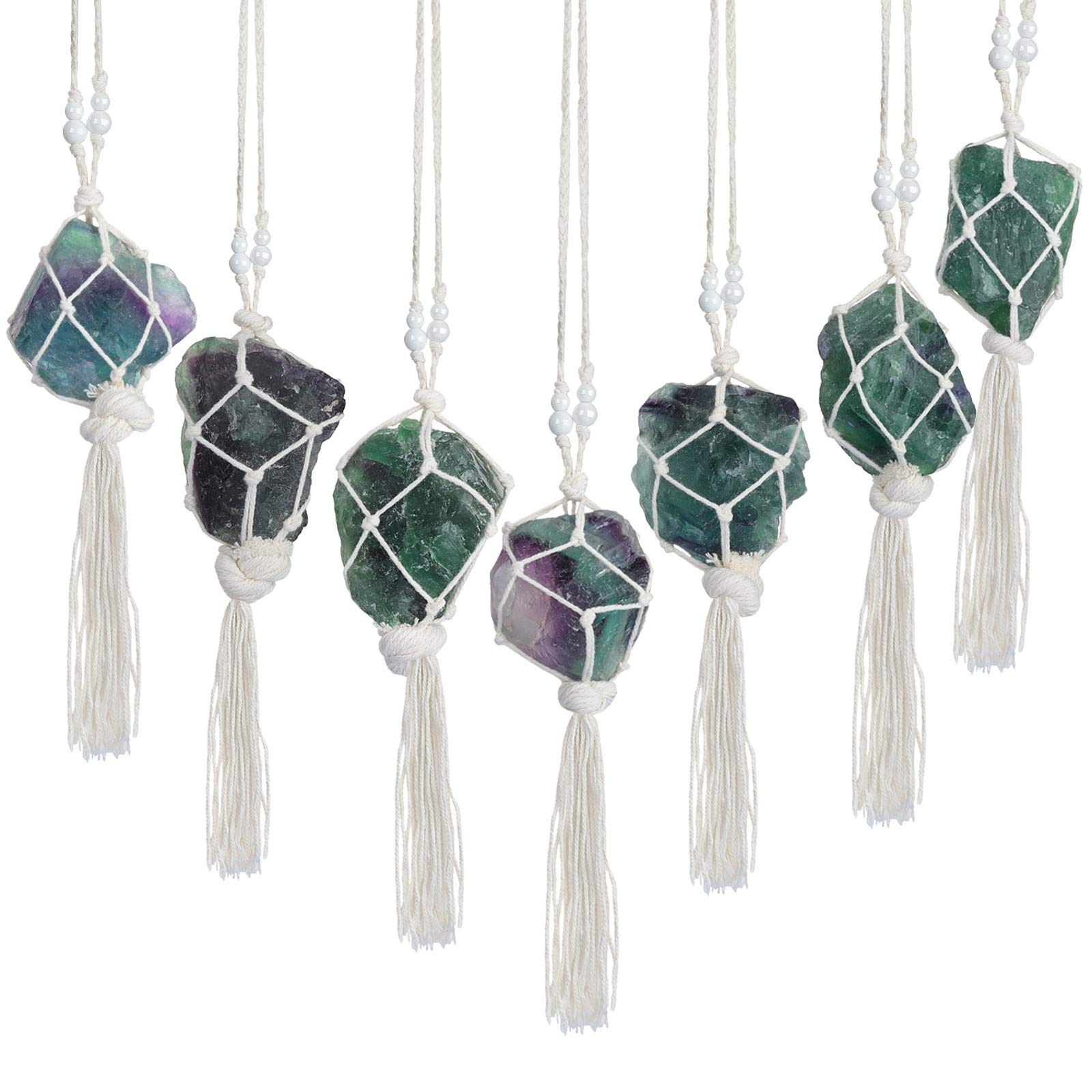 Amogeeli Natural Fluorite Crystal Pendant - Raw Stone Hanging Ornament for Home, Office & Car Decor | Feng Shui Healing Crystal Gift for Meditation & Positive Energy