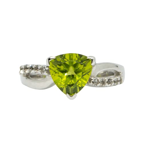 Peridot & White Topaz 925 Sterling Silver Ring for Women - Minimalist Wedding, Boho & Bridesmaid Jewelry - Perfect Gift for Her, Anniversary & Special Occasions