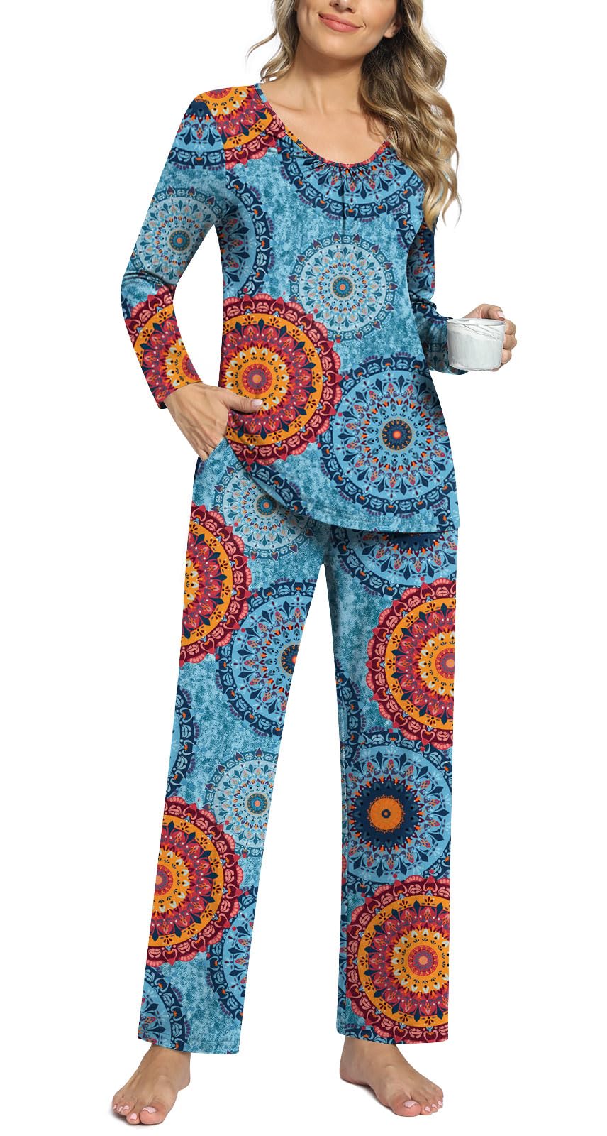 Anyally Women's 2-Piece Pajama Set with Pockets for Fall Sleepwear | Cozy Long Sleeve Shirt & Pants