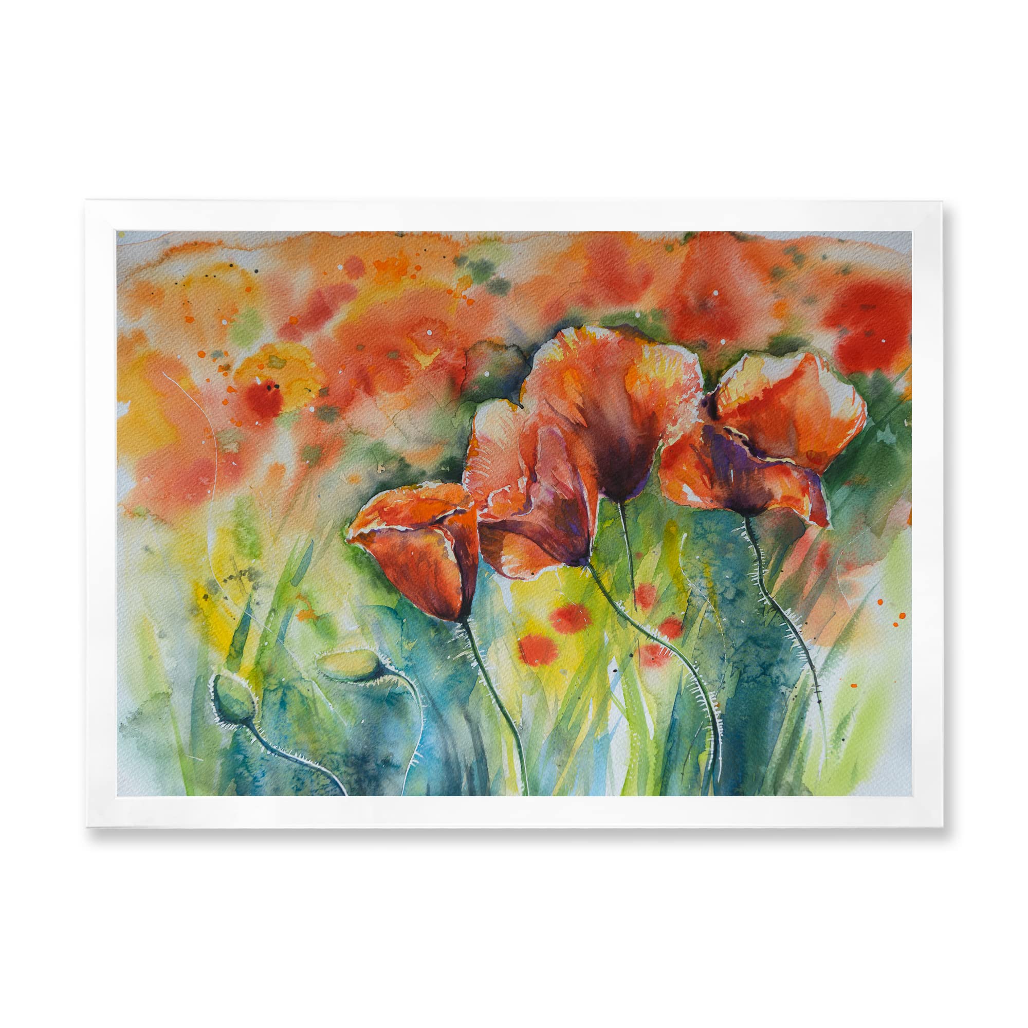 DesignQ Red Blossoming Poppies Vintage Framed Wall Art - Traditional Home Decor for Living Room, Bedroom & Office