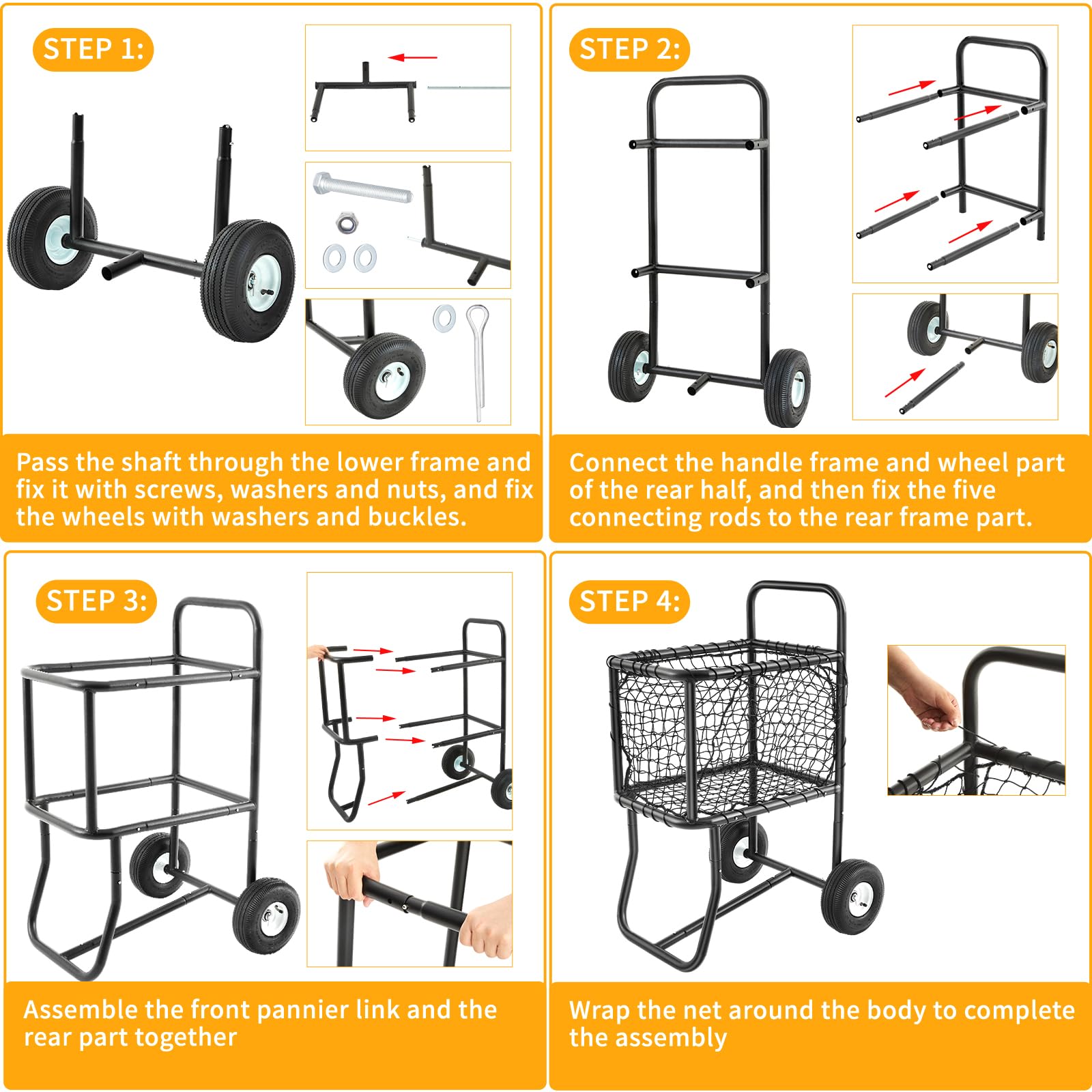 Heavy Duty Baseball Cart with Wheels - Large Rolling Softball Caddy & Ball Holder - Holds 300 Baseballs or 150 Softballs (18