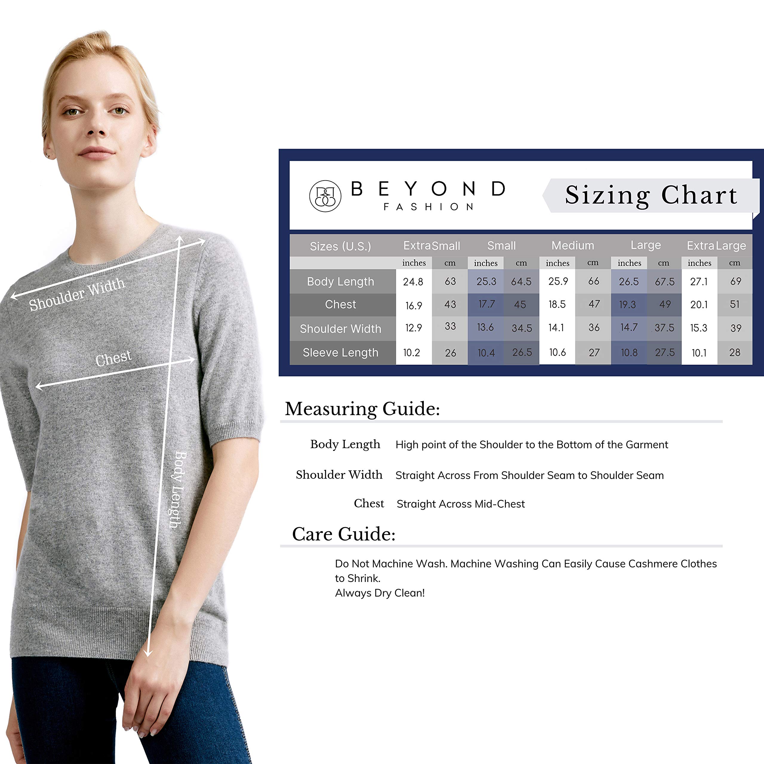 BEYOND FASHION 100% Pure Cashmere Women's T-Shirt - Ultra Soft Short Sleeve Crew Neck Pullover Top for Women | Perfect for Casual, Office & Weekend Wear | Great for Layering, Travel & Gift Giving