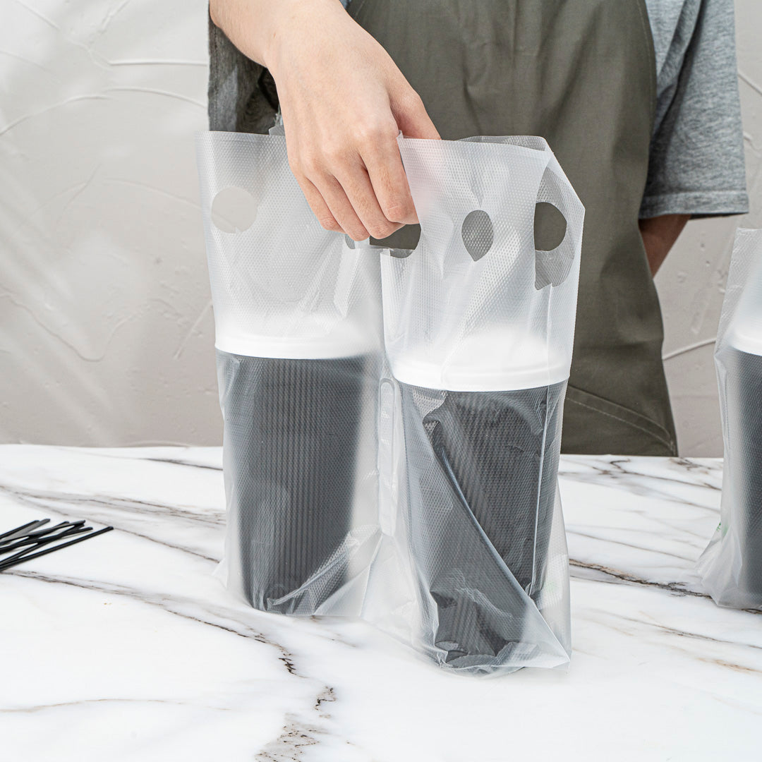 Clear Plastic Drink Carrier Bag - Holds 2 Cups (12.5