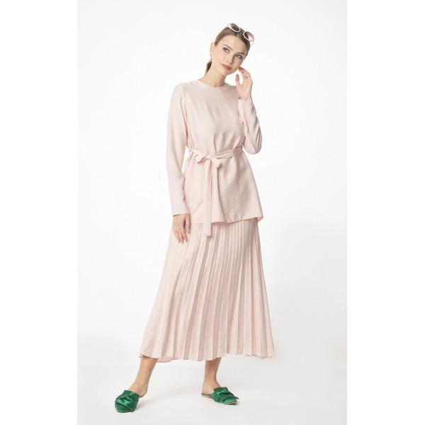 Abaci Solid Tunic & Skirt Set 13343 Pink - Women's Casual Outfit for Work, Church & Special Occasions