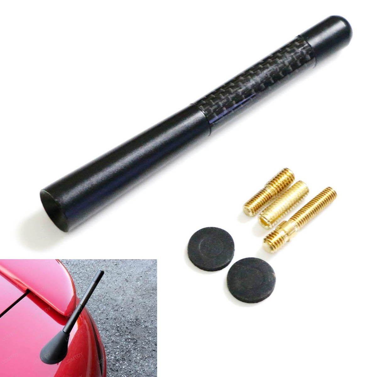 Universal Black Real Carbon Fiber Aluminum Short Screw-On Car Antenna (5 Pack) - Perfect for Trucks, SUVs, Sedans & Off-Road Vehicles