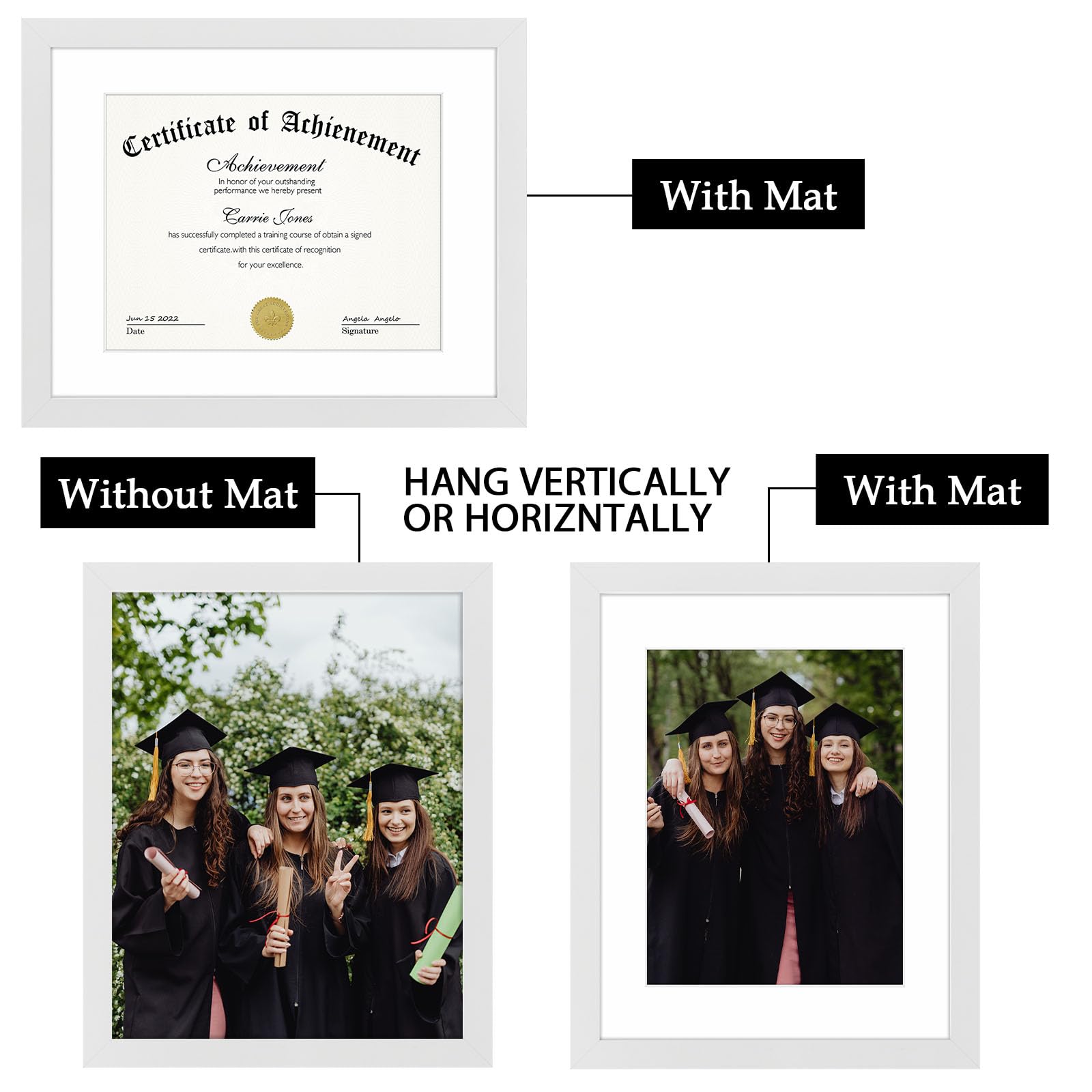 11x14 Certificate Frame with Mat for 8.5x11 Documents - White Picture Frame with Wall Hangers - Perfect for Displaying Diplomas, Awards, Certificates & Artwork - Elegant Wide Molding Home & Office Decor (1-Pack)
