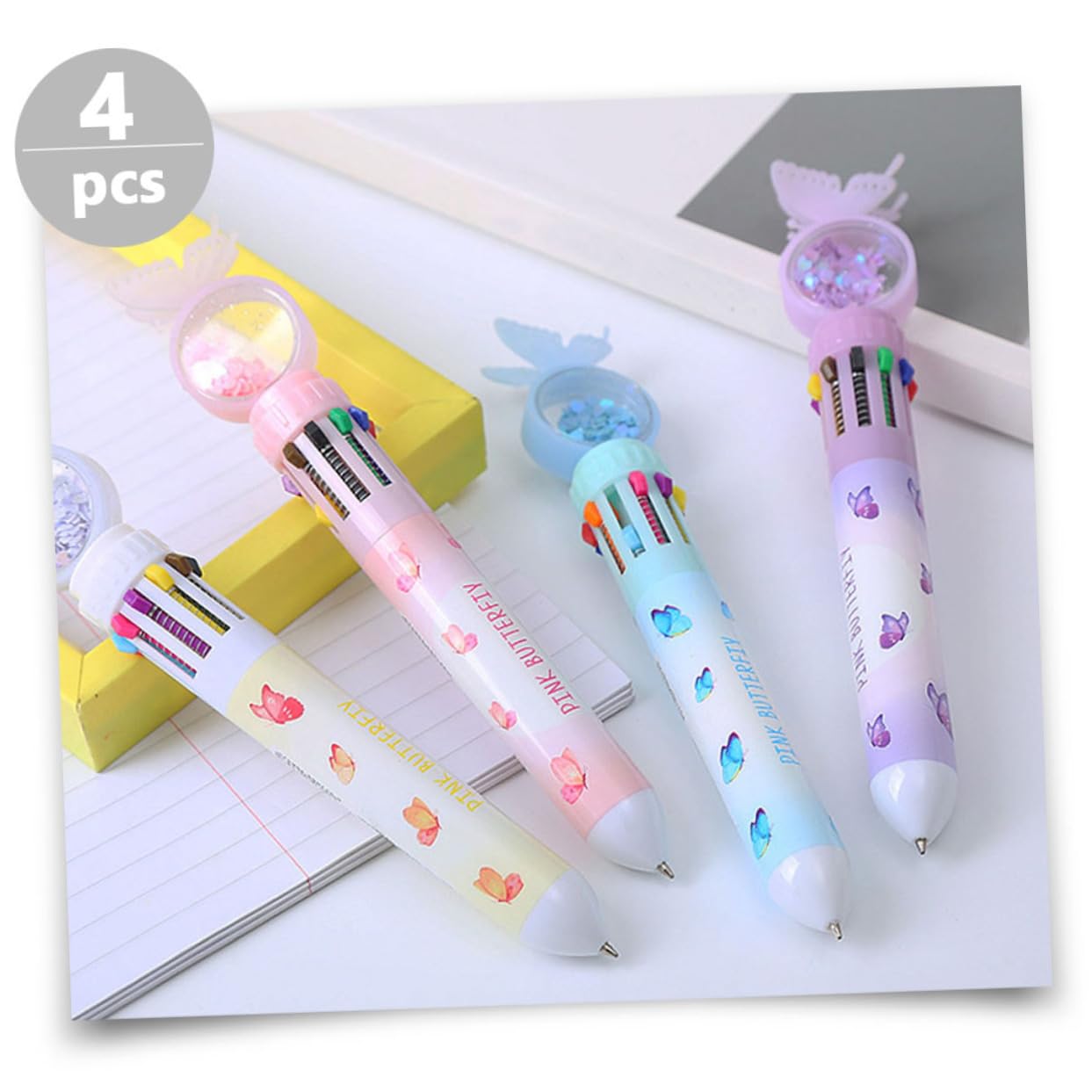 DIYEAH 4-Piece Butterfly Shimmer Ballpoint Pen Set - Vibrant Multi-Color Gel Pens for School, Office & Creative Writing - Perfect Gift for Students, Boys & Girls (Ideal for Note Taking, Journaling & Art Projects)