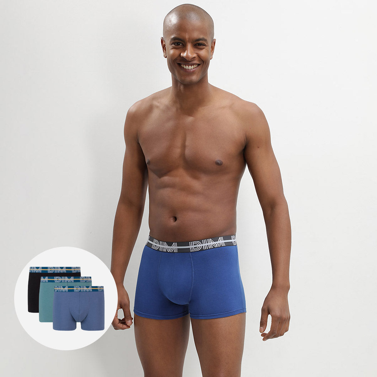 3 Pack Men's Stretch Cotton Boxer Briefs - Blue & Black with Colored Waistband - Soft Breathable Underwear for Daily Wear & Sports