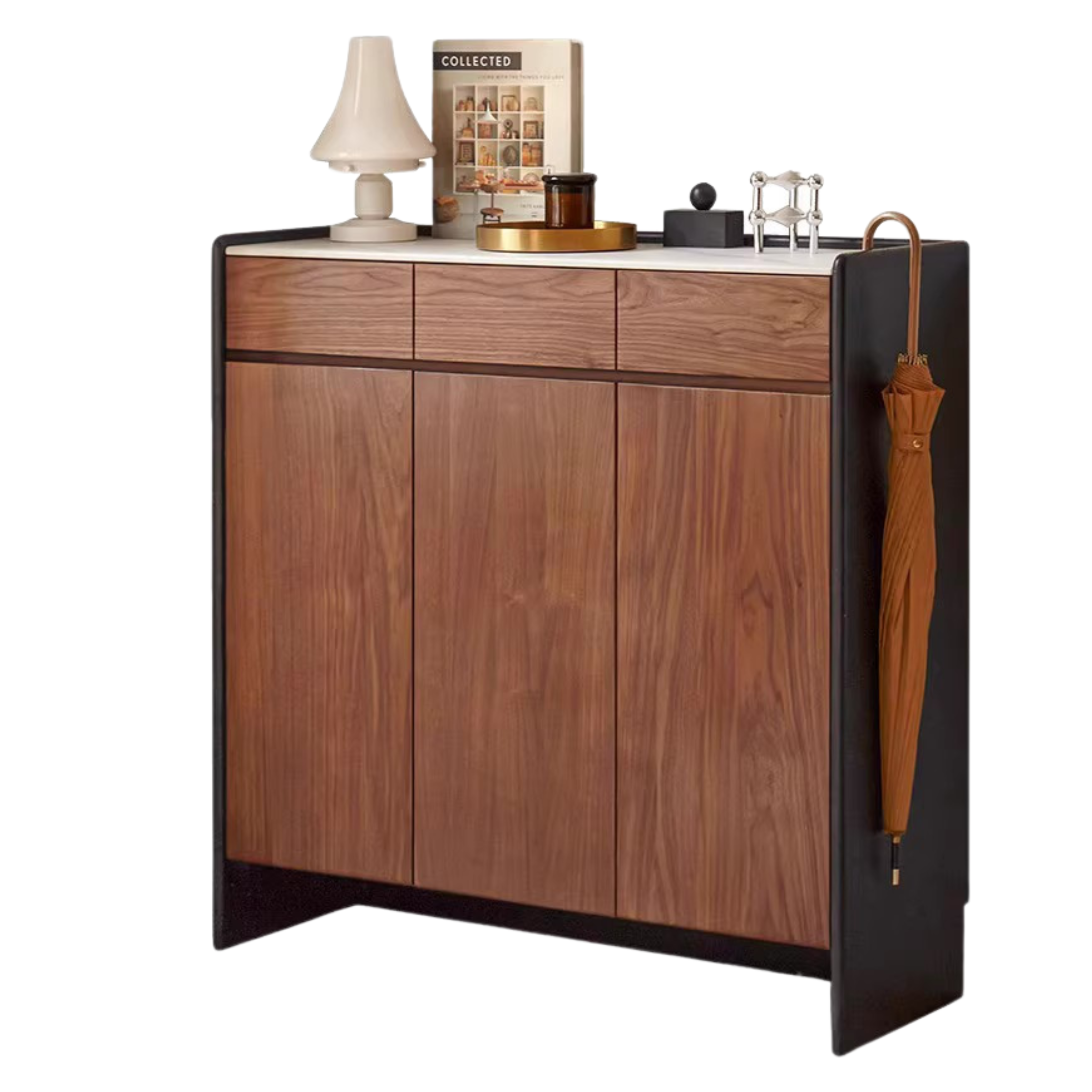 39.4x13.8x39.2 inch/ 100x35x99.5сm/ Rich dark walnut color/ Three door shoe cabinet