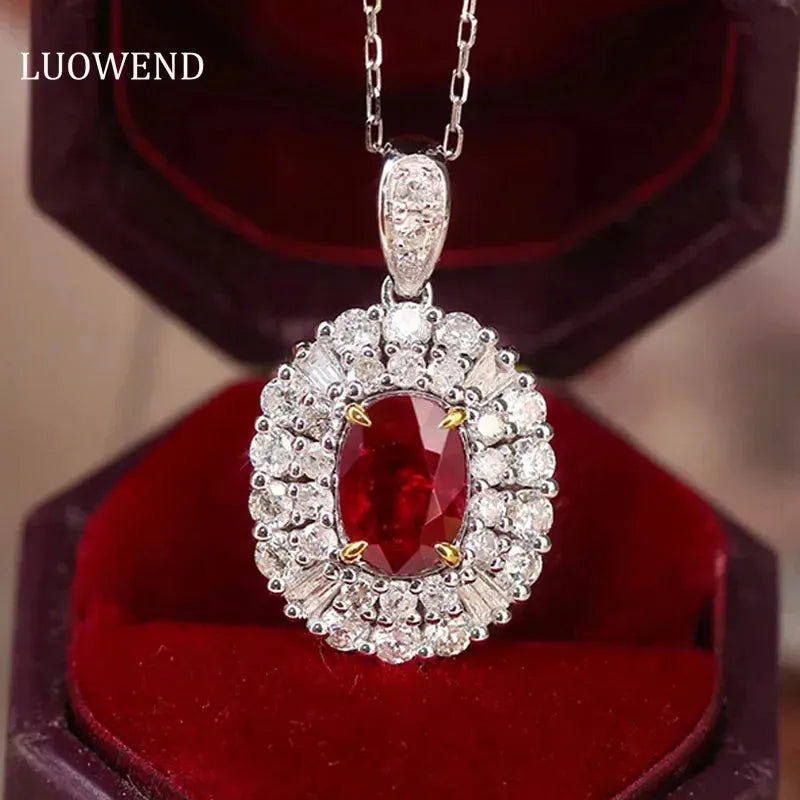 18K White & Yellow Gold Pendant with Natural Ruby & Diamonds | Classic Women's Necklace for Anniversary Gifts | Perfect for Valentine's Day, Birthday & Special Occasions