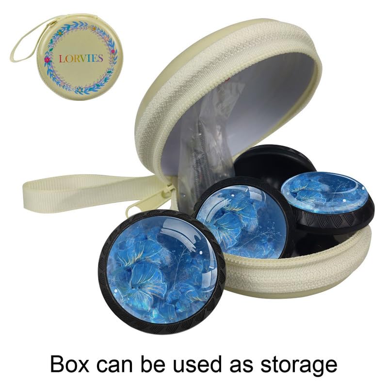 LORVIES Floral Cabinet Knobs 4-Pack - Blue Abstract Flower Design for Dresser, Drawer & Door