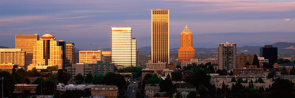 Portland Cityscape Sunset Peel & Stick Wall Mural - Self-Adhesive City Skyline Decal (48