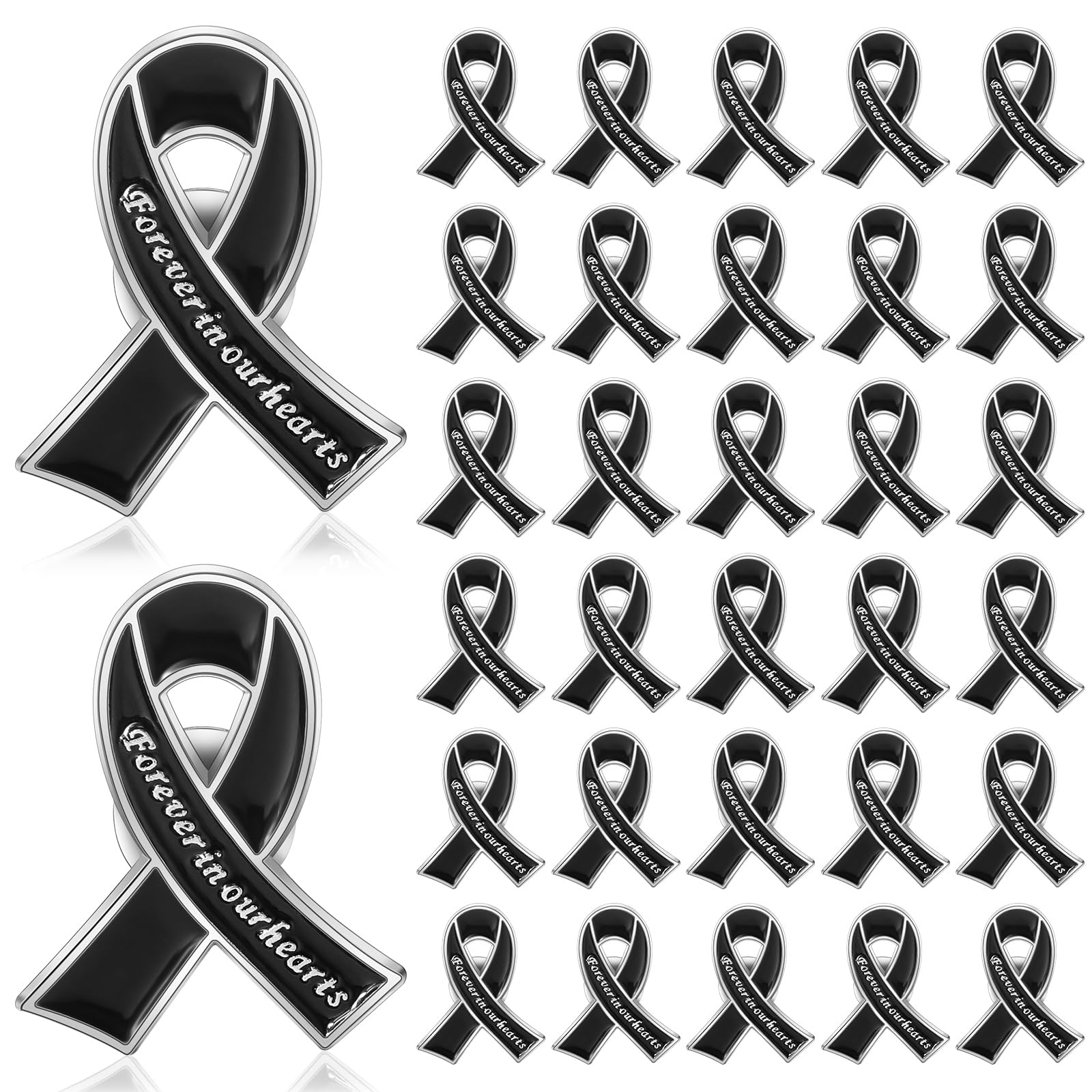Tigeen 50 Pack Black Metal Funeral Ribbon Pins - Memorial Lapel Pins for Funeral Service, Memorial Day & Remembrance Events - Forever in Our Hearts Keepsake - Perfect for Graveside Ceremonies, Wake Services & Sympathy Gifts