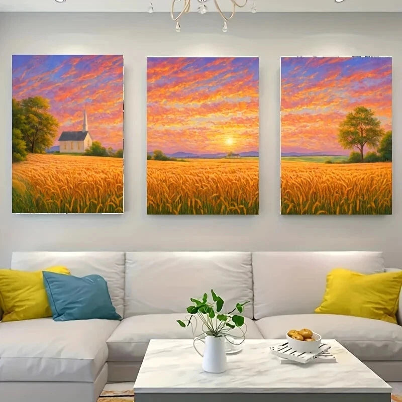3-Piece Sunset Over Metal Print Wall Art - Ready to Hang Canvas Painting for Living Room, Bedroom & Office Decor