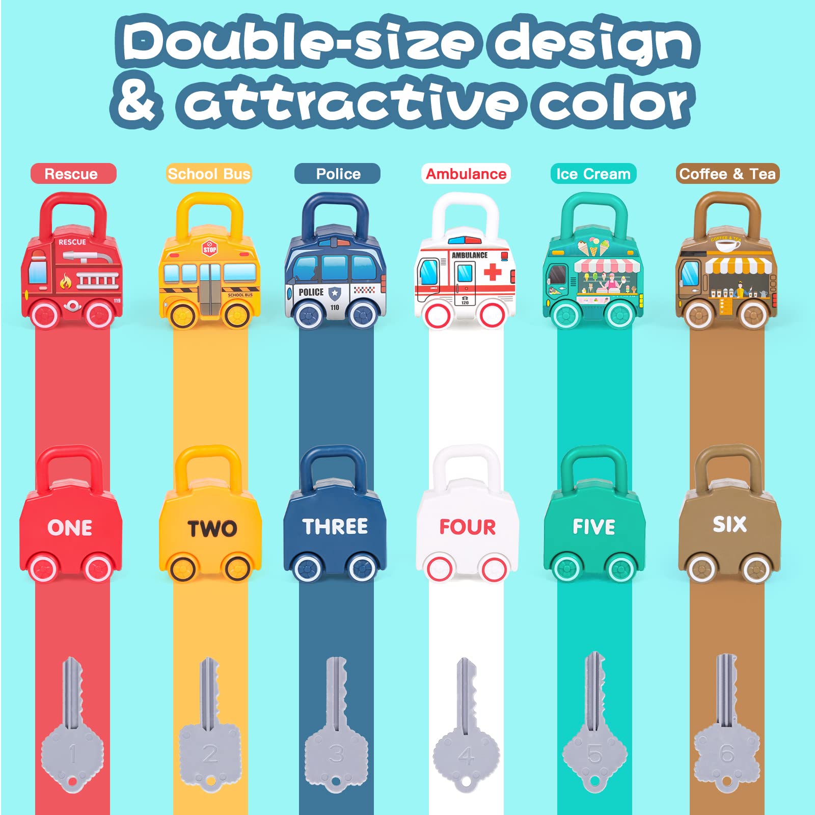 **Montessori Toys for 1-3 Year Old Boys & Girls - 6-Piece Lock & Key Car Set, Educational Learning Toys for Toddlers | Perfect for Early Childhood Development & Interactive Play**