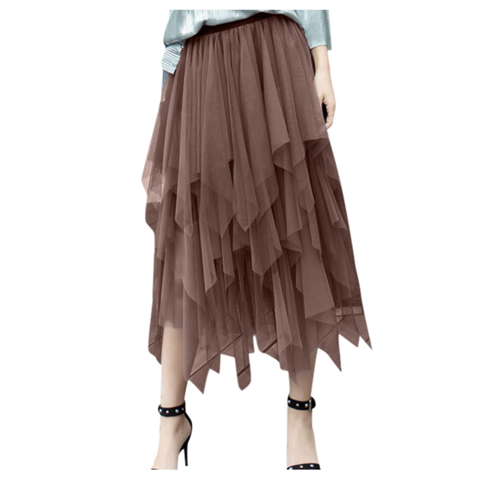 Elegant Long High Waist Tutu Dress for Women - Mesh Elastic Waistband, Solid Color, Irregular Hem, Plus Size with Sash - Perfect for Prom, Party, Wedding & Special Occasions