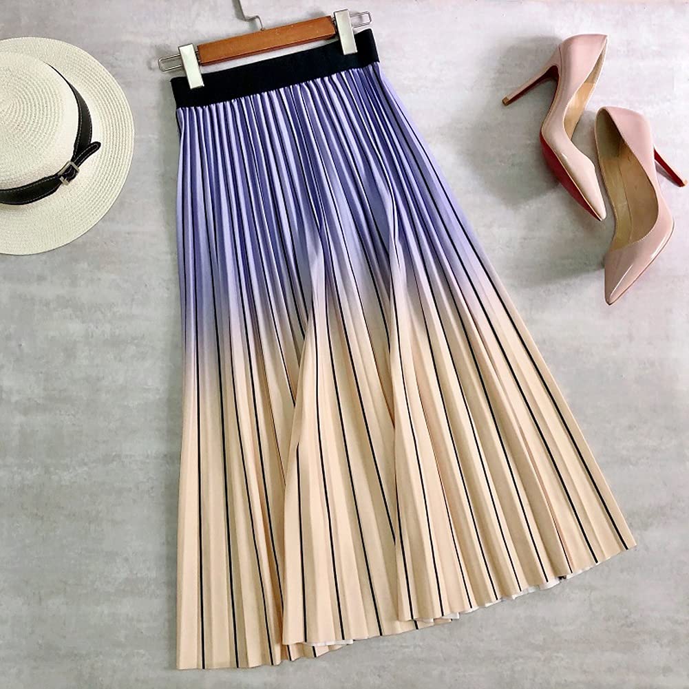 UXZDX CUJUX Women's High Waist Pleated Midi Skirt - Gradient Print Summer Long Skirt for Women (Purple Gradient) | Perfect for Office, Date Night & Spring Fashion