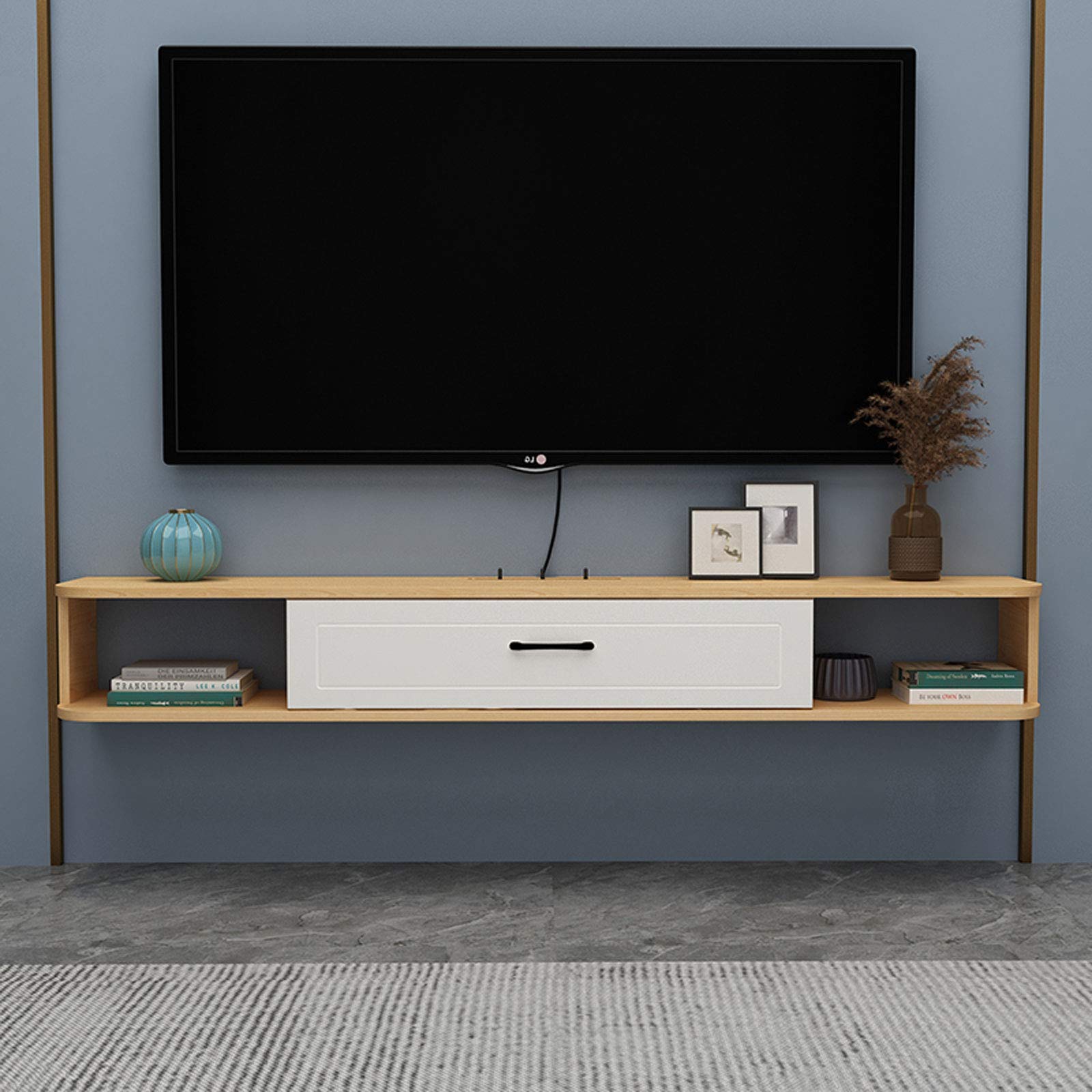 Wall-Mounted TV Cabinet & Floating Shelf Set - Modern Multimedia Storage Solution for TV, Router, Set-Top Box & Books - Space-Saving Wall Mount Corner Shelves for Living Room, Bedroom & Home Office