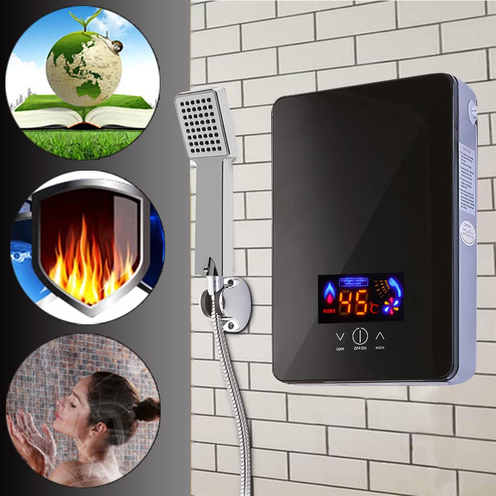 6500W 220V Electric Mini Tank Water Heater - Large Digital Display, Instant Hot Water, Touch Control - Perfect for Bathroom, Kitchen & Small Spaces (Black) - Fast Heating for Hand Washing, Showering & Dish Cleaning