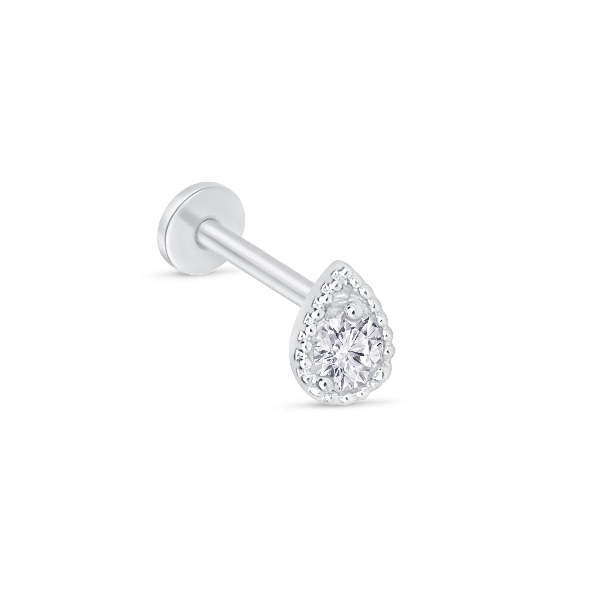 14K White Gold Pear Diamond Stud Earrings with Milgrain Detail - Perfect for Weddings, Anniversaries & Special Occasions