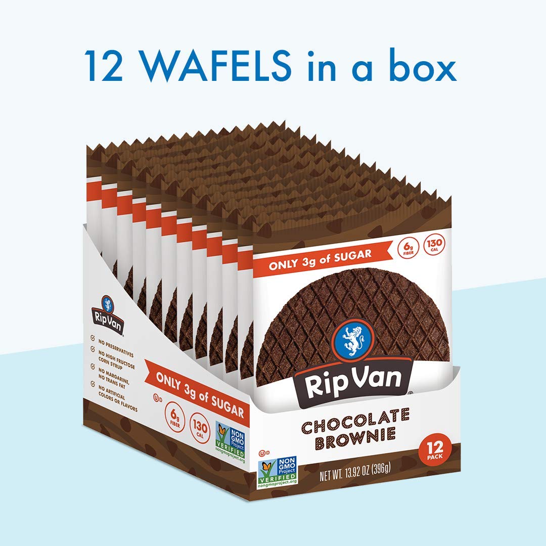 Rip Van Wafels Chocolate Brownie Stroopwafels - Healthy Non-GMO Keto-Friendly Snacks - Low Sugar (3g) & Low Calorie - Perfect for Office, Travel & On-the-Go - 48 Count Pack