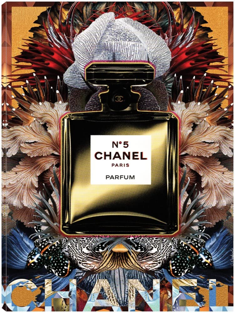 Chanel No. 5 Fine Art Canvas Wall Decor by Lolita Lorenzo - 35x46 Inch Ready-to-Hang Painting for Living Room, Bedroom, Office & More - Luxury Perfume Inspired Home Decor